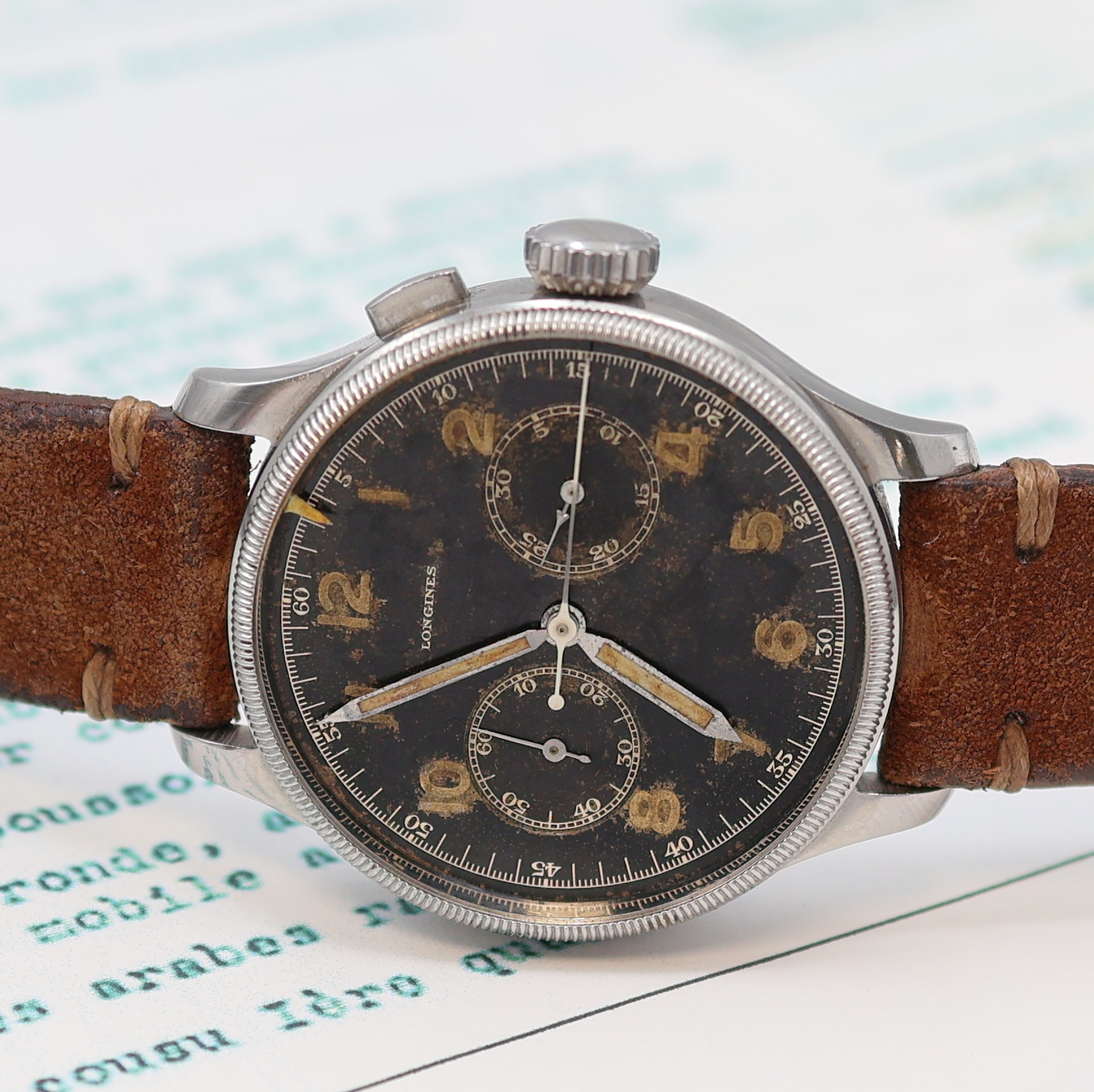 Detail f: LONGINES 13ZN sehr seltener Fliegerchronograph der rumänischen Luftwaffe Referenz 6476/3811, Schweiz verk. an die rumänische Flotila Hidroaviatie ...