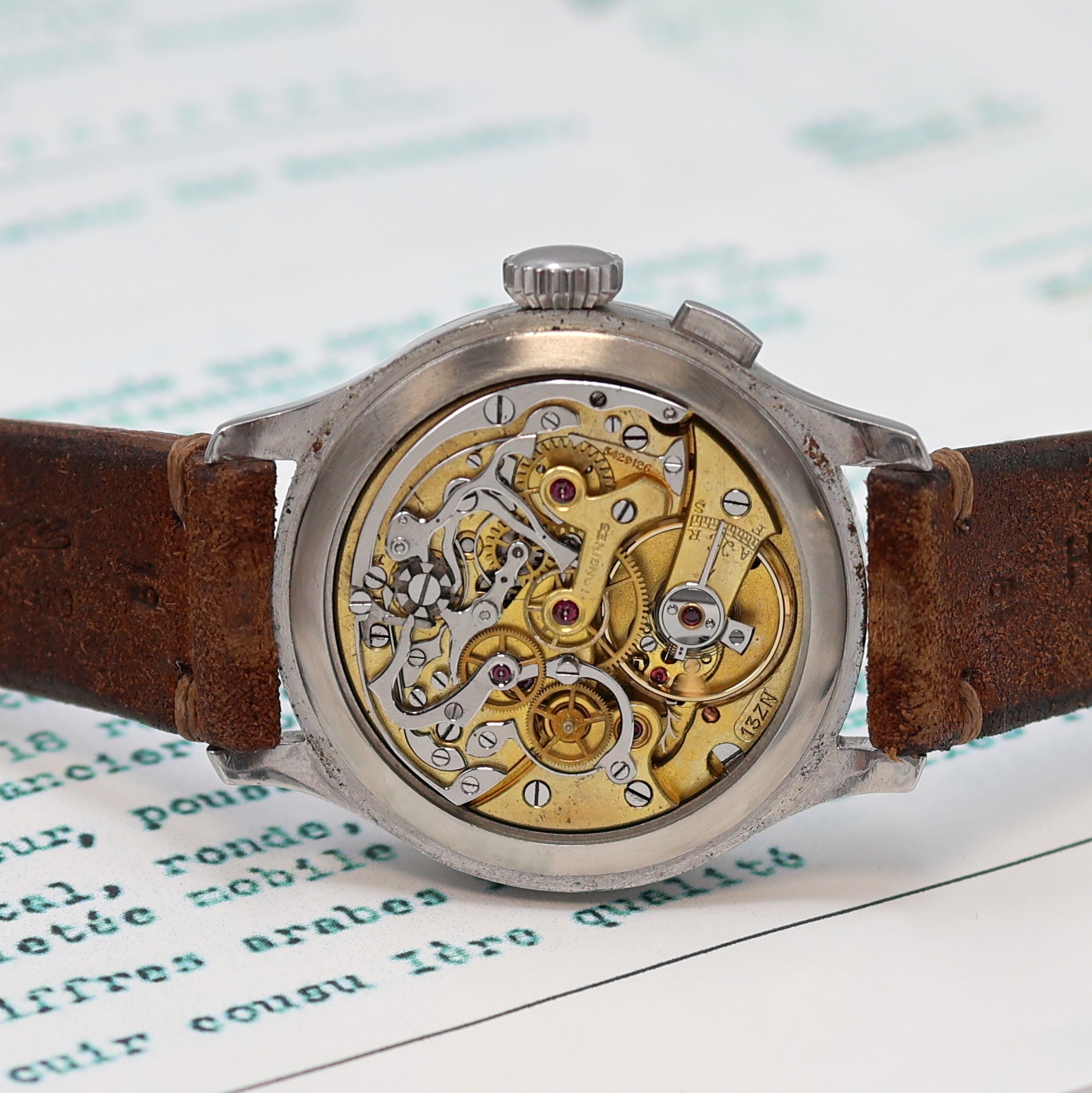 Detail g: LONGINES 13ZN sehr seltener Fliegerchronograph der rumänischen Luftwaffe Referenz 6476/3811, Schweiz verk. an die rumänische Flotila Hidroaviatie ...