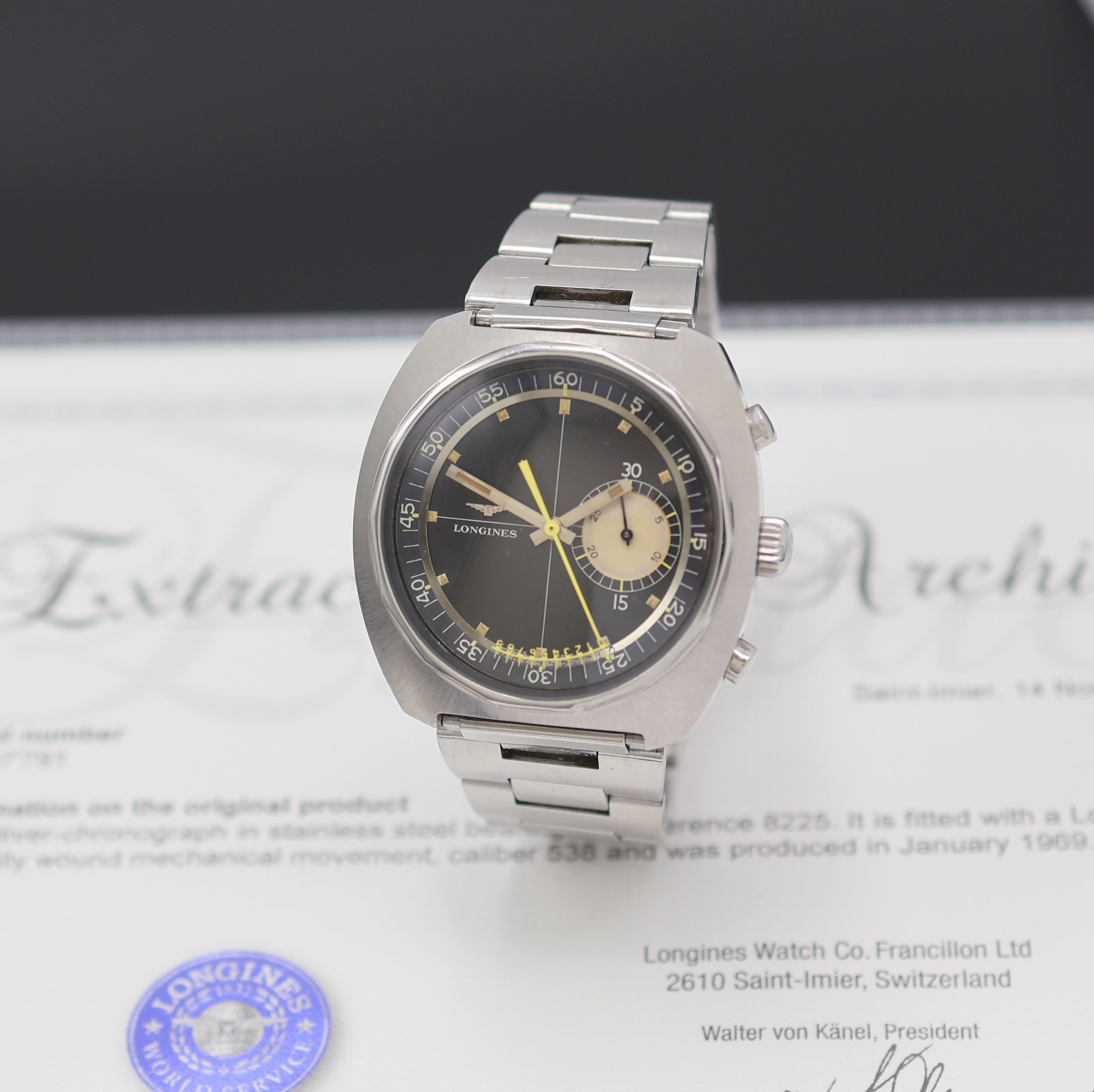 Image 26981072 - LONGINES Taucher-Chronograph Kaliber 538 mit Flyback in Stahl Referenz 8225, Schweiz lt. ...