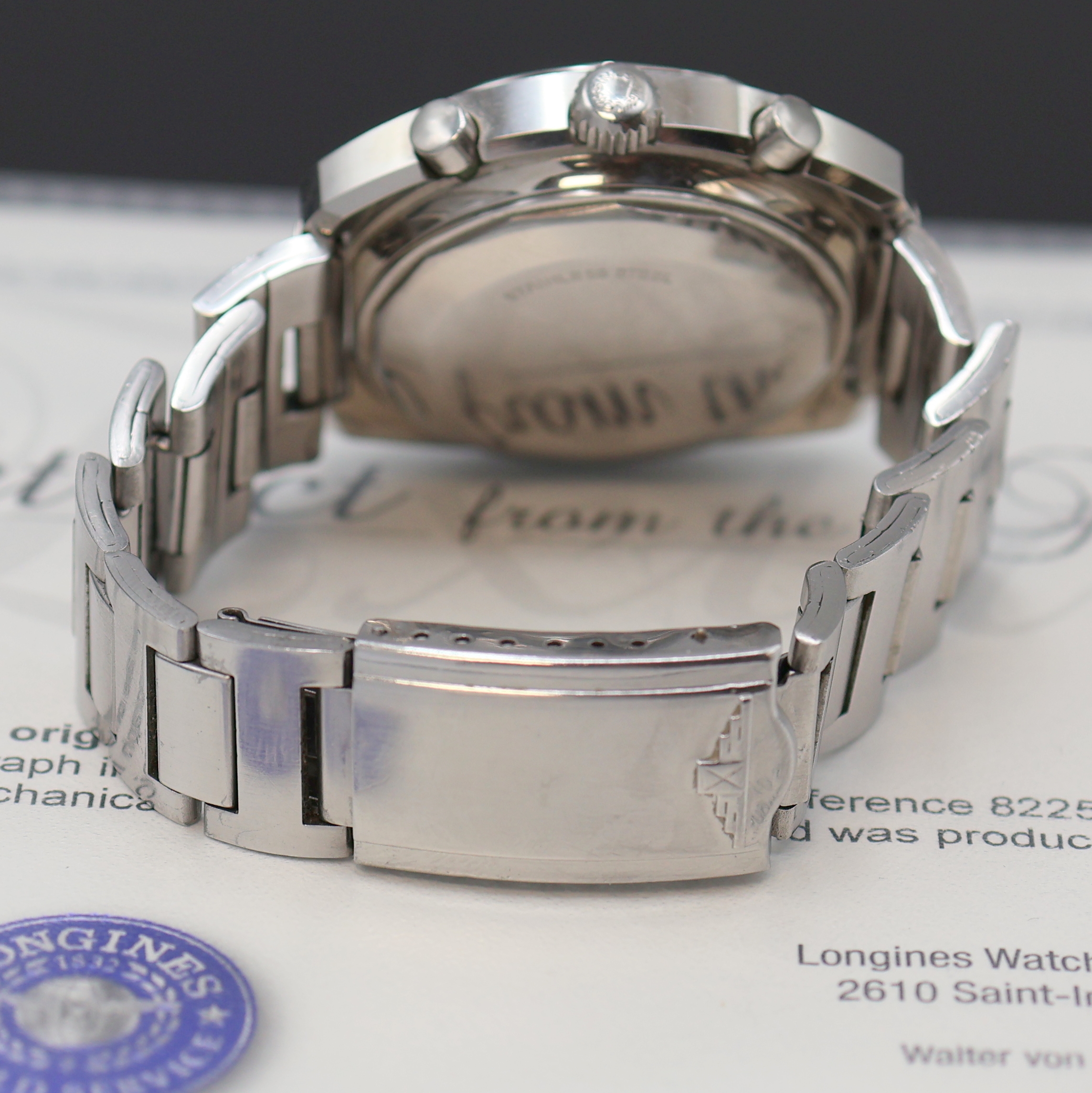 Detail c: LONGINES Taucher-Chronograph Kaliber 538 mit Flyback in Stahl Referenz 8225, Schweiz lt. beil. Stammbuchauszug 1969 gefertigt, großes verschr. Geh., ...