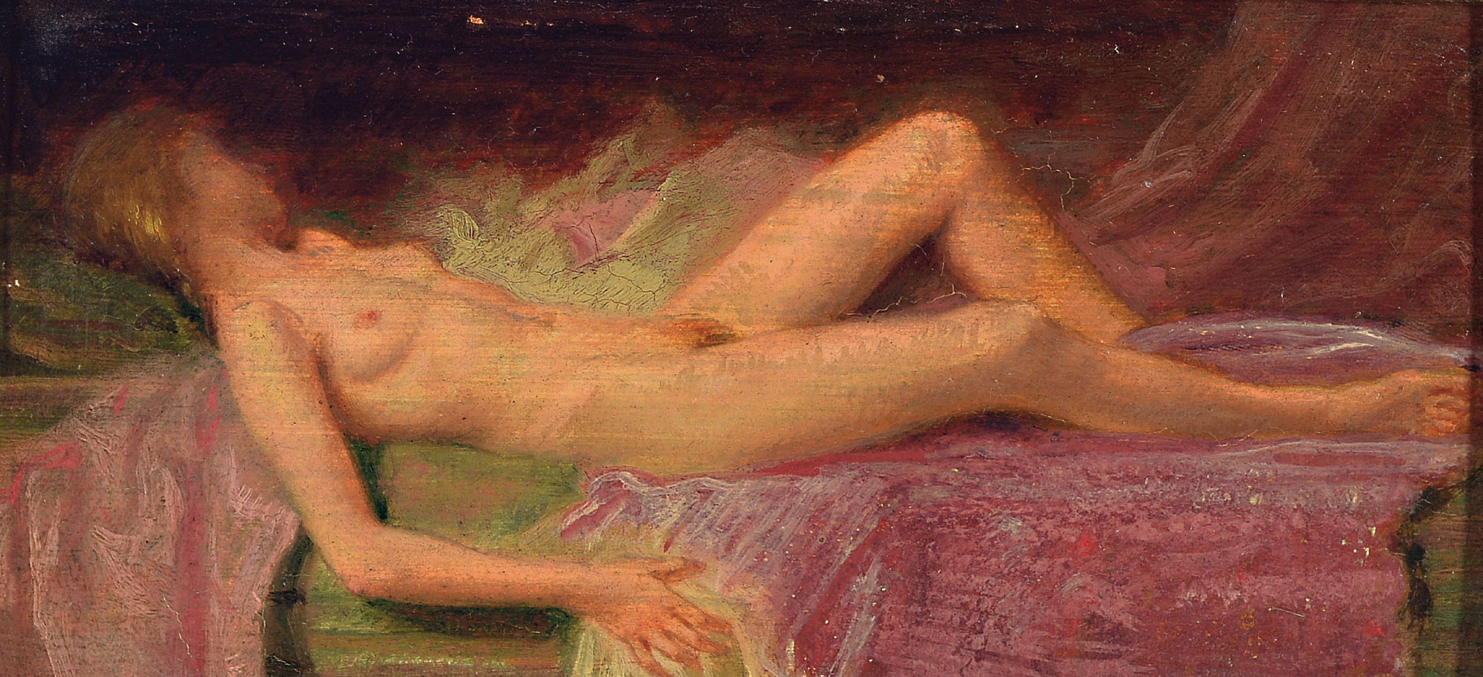 Detail a: Anton Toni Roth, 1899 München-1971 Greifenberg, 2 Werke in Öl/Holz, liegende weibliche Akte, je links unten signiert, 8,5x17,5/26x32 cm, Rahmen ...