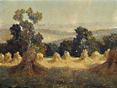 Image 26981016 - Otto Pippel, 1878 Lodz-1960 Planegg, spätsommerliche Erntelandschaft, rechts unten ...