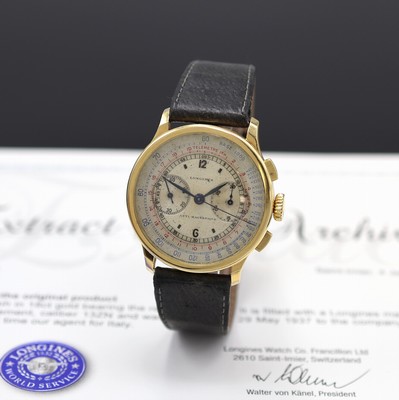 Image 26981071 - LONGINES 13ZN großer Armbandchronograph mit Flyback in GG 750/000 Referenz 3757, ...