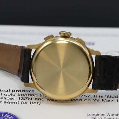 26981071d - LONGINES 13ZN großer Armbandchronograph mit Flyback in GG 750/000 Referenz 3757, ...