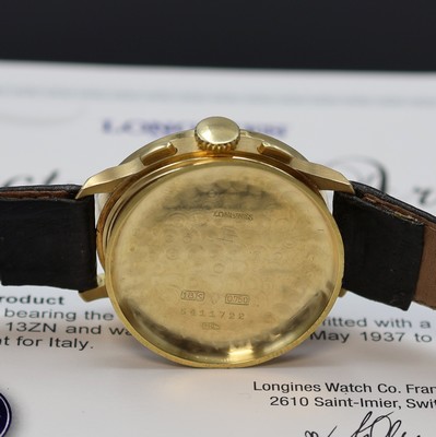 26981071f - LONGINES 13ZN großer Armbandchronograph mit Flyback in GG 750/000 Referenz 3757, ...