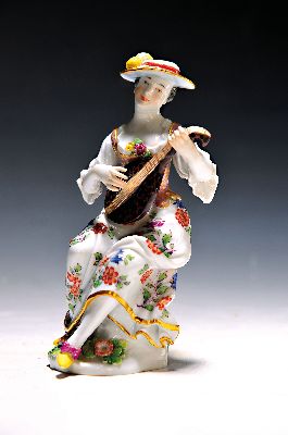 Image 26981074 - Porzellanfigur, Meissen, um 1880, Gärtnerin mit Mandoline, Modellnr. 3049, reich ...