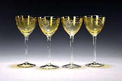 Image 26981087 - 6 Stangengläser im Stil des Biedermeier, um 1900, farbloses Glas, Cuppa Annagelb, ...