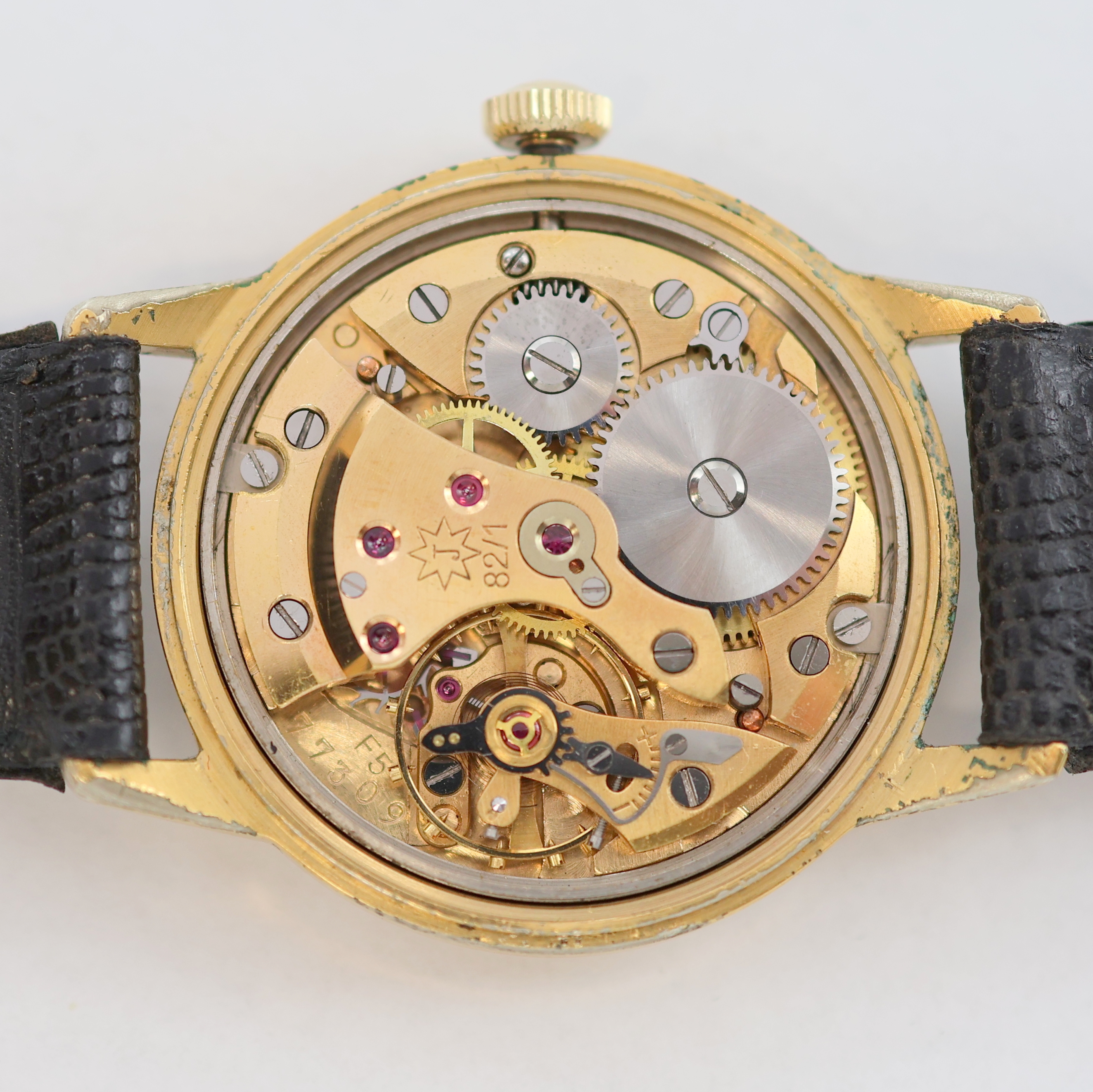Detail g: JUNGHANS vergoldeter Armbandchronometer, Deutschland um 1960, Handaufzug, Stahlboden aufgedr., silb. Zifferbl. pat./fl., gold. Std.-Ind., gold. ...