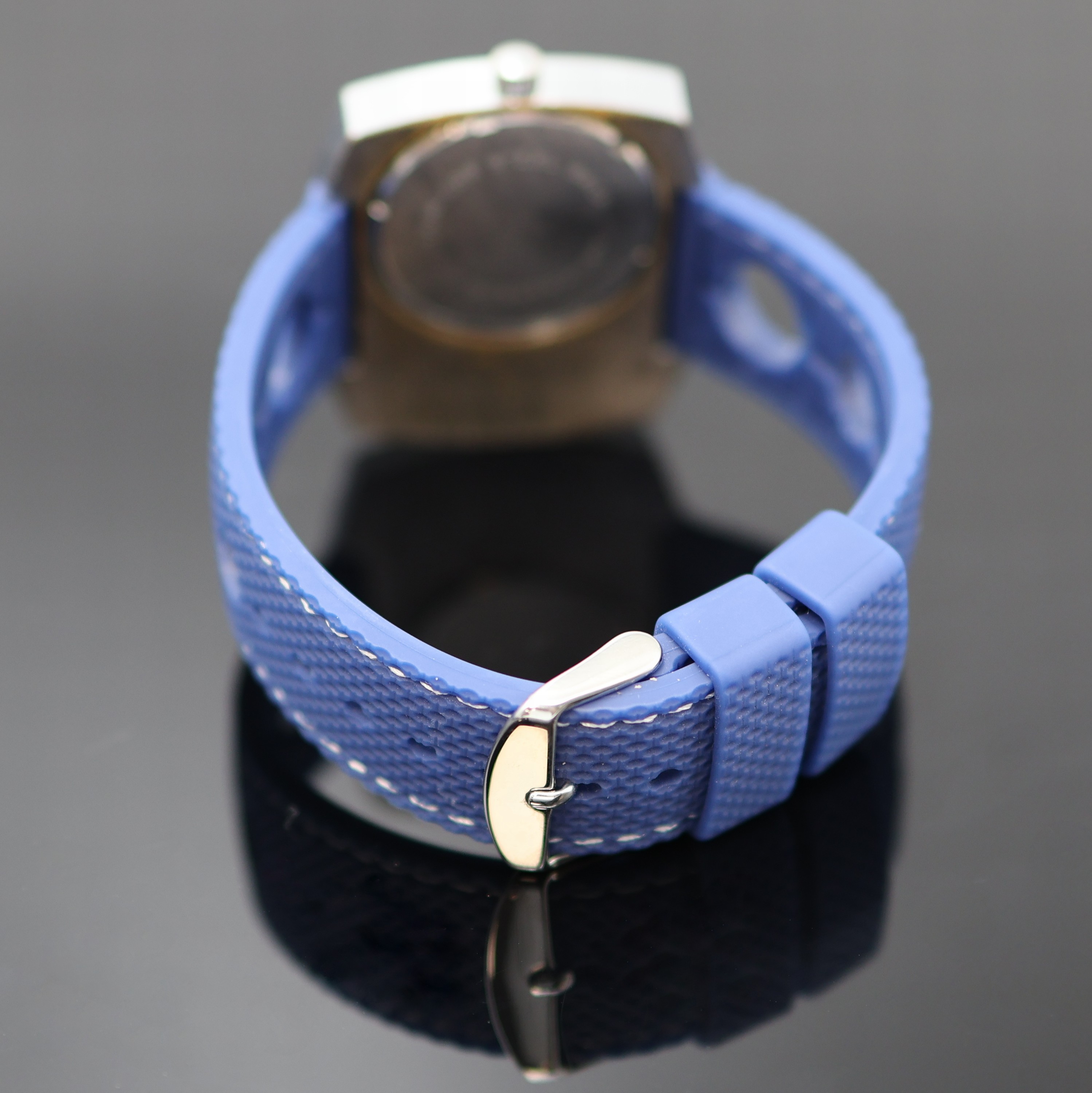 Detail c: MORTIMA Meyerling Armbanduhr mit Kompass und Thermometer, Schweiz um 1970, Handaufzug, verchromtes Geh., Stahlboden verschr., neutr. Kautschukband m. ...