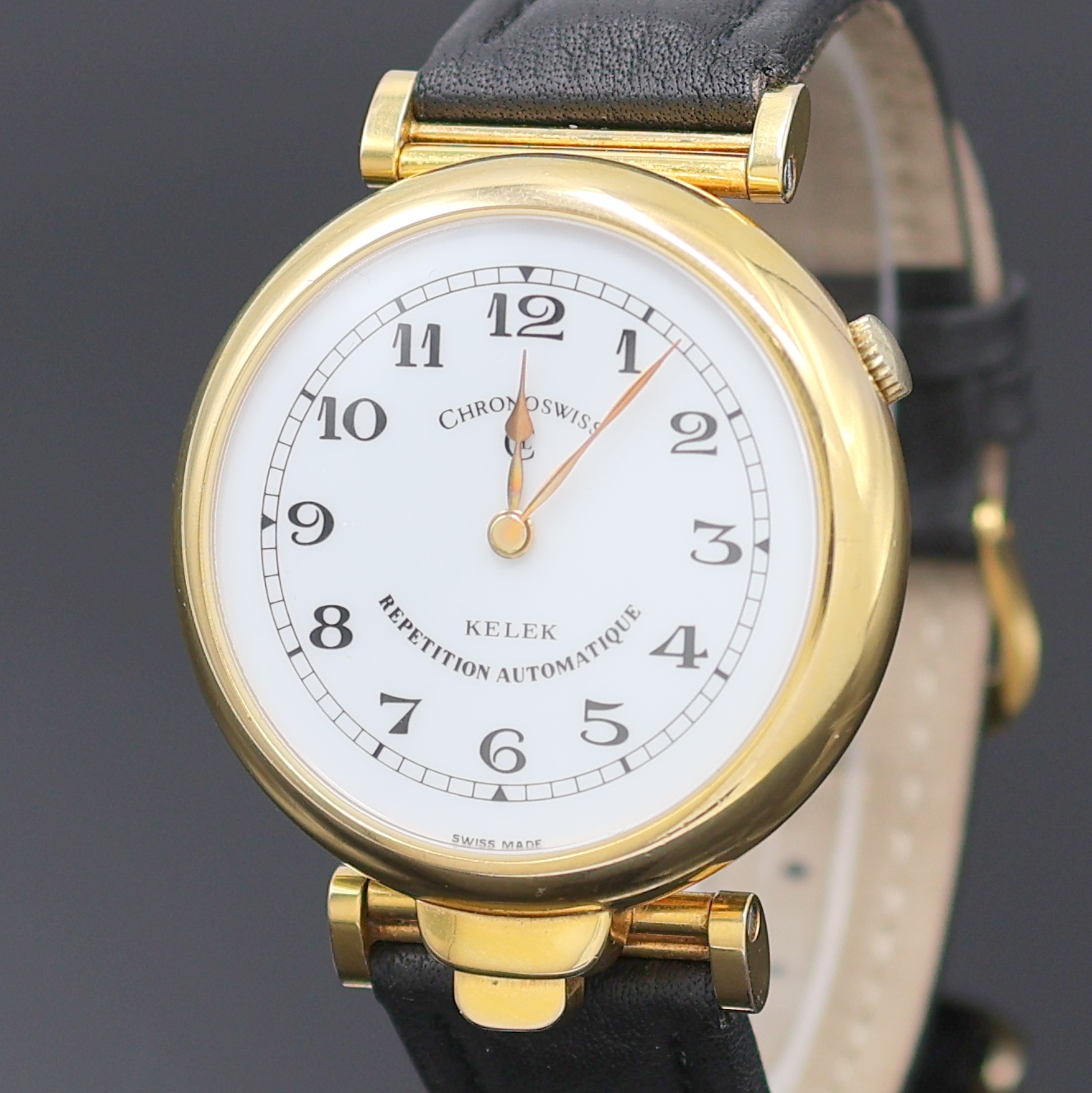 Detail a: CHRONOSWISS Kelek vergoldete Armbanduhr mit 5 -Minuten-Repetition, Schweiz um 1990, Automatik, großes, beids. vergl. Geh. m. bewegl. Bandanstößen, ...
