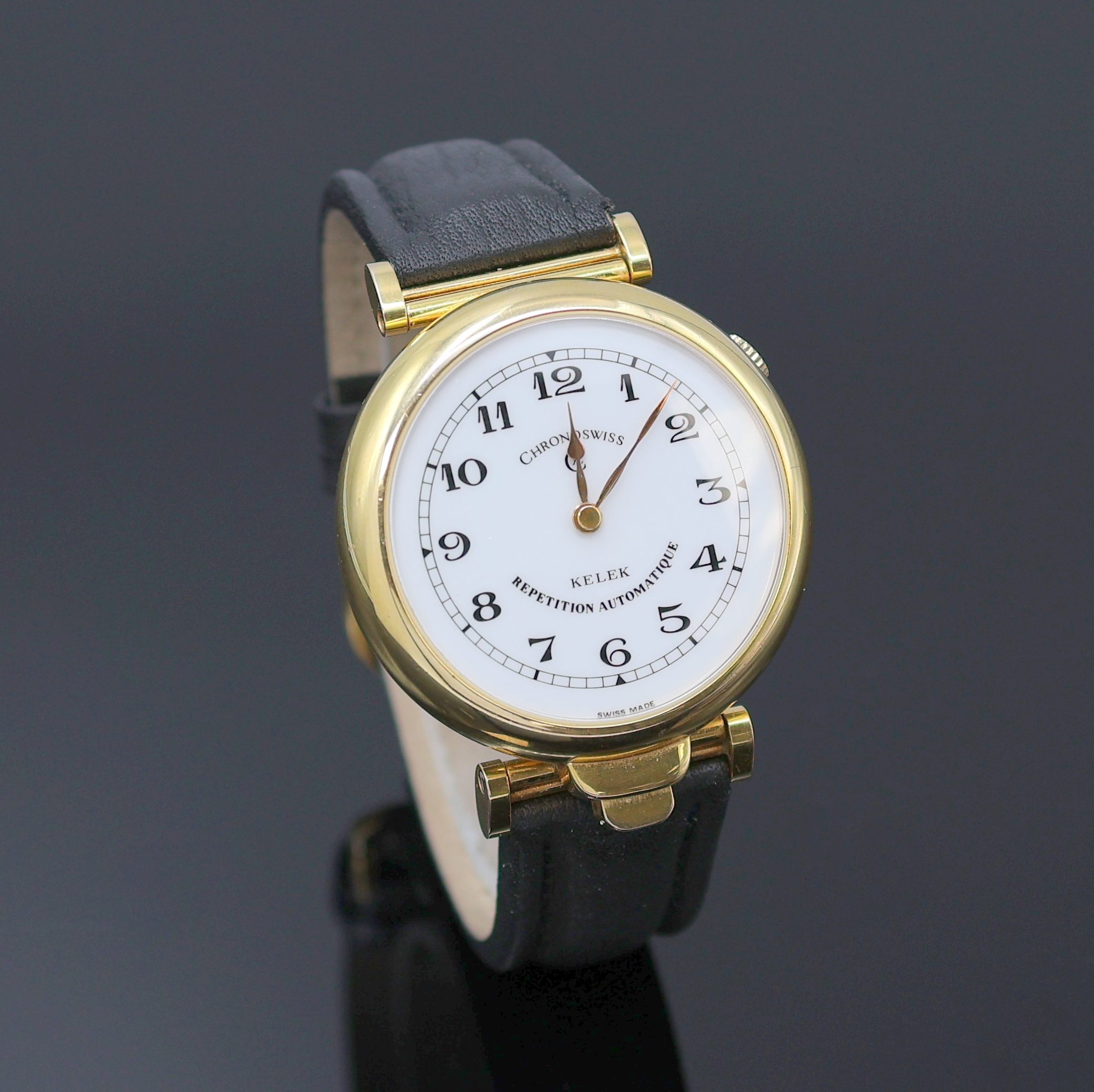 Detail b: CHRONOSWISS Kelek vergoldete Armbanduhr mit 5 -Minuten-Repetition, Schweiz um 1990, Automatik, großes, beids. vergl. Geh. m. bewegl. Bandanstößen, ...