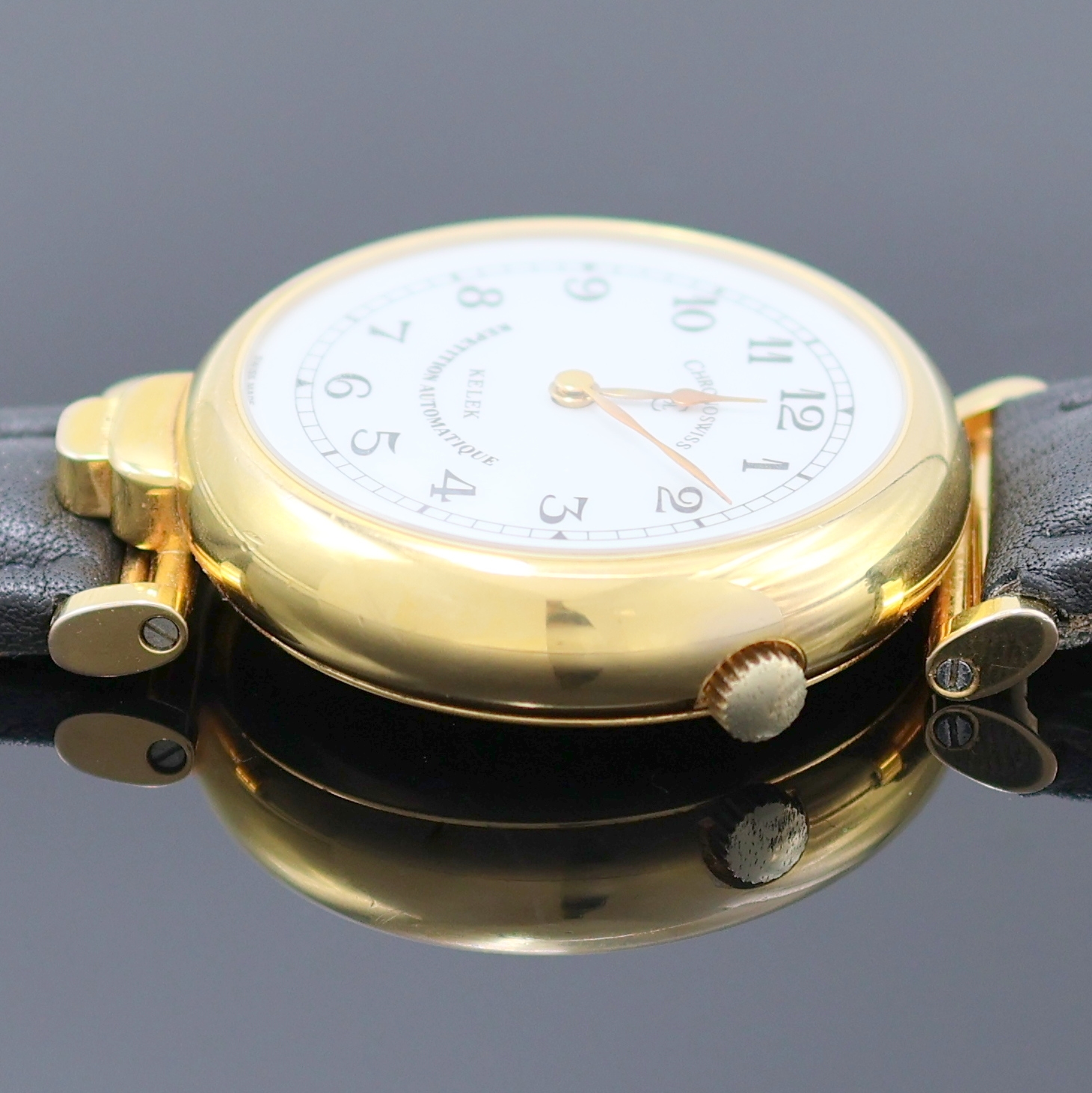 Detail d: CHRONOSWISS Kelek vergoldete Armbanduhr mit 5 -Minuten-Repetition, Schweiz um 1990, Automatik, großes, beids. vergl. Geh. m. bewegl. Bandanstößen, ...