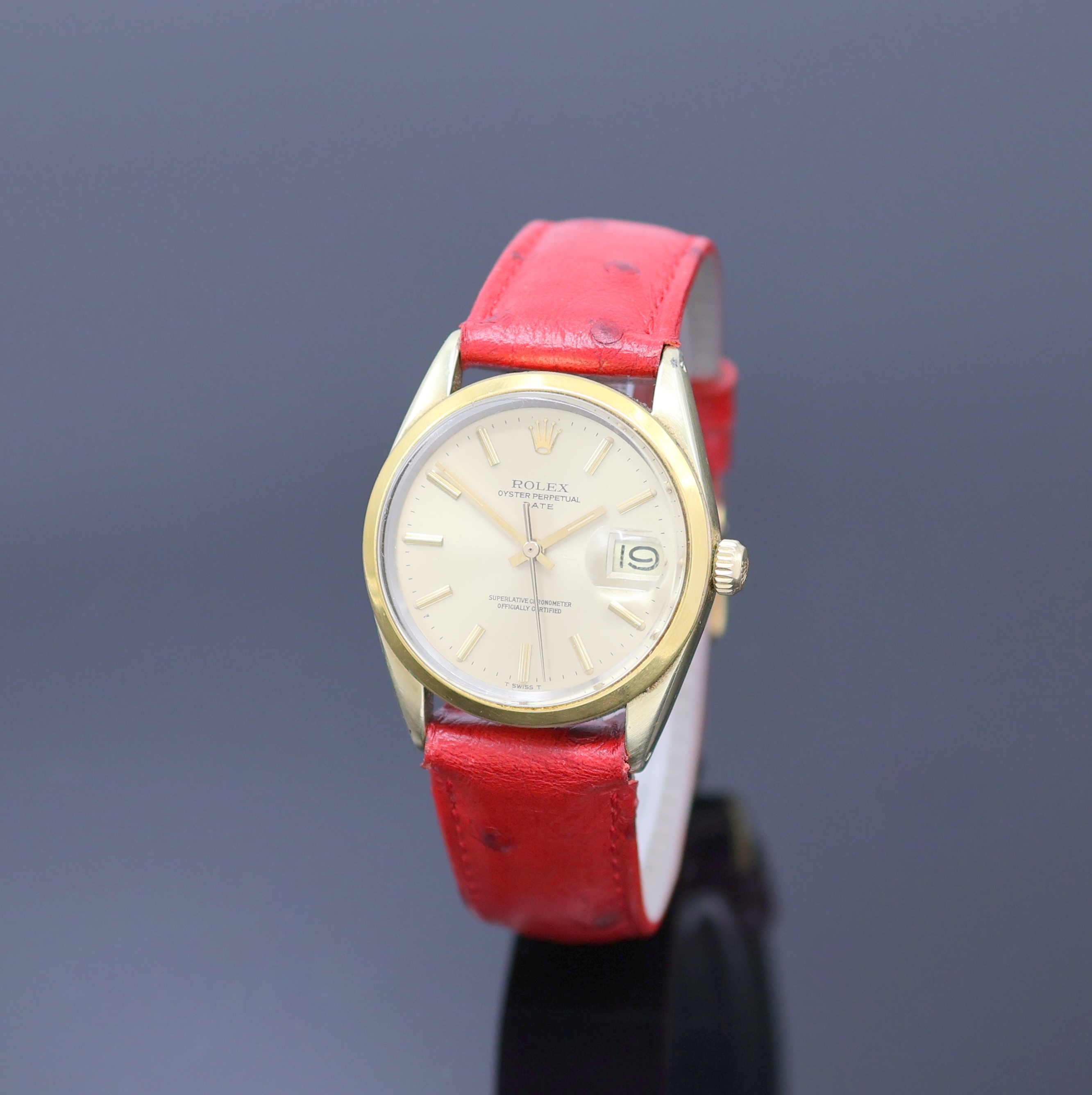 ROLEX Date Referenz 1550 Armbanduhr in Stahl mit Goldhaube, Schweiz um 1980, Automatik, verschr. Oystergeh., Boden u. Krone verschr., gold. ...