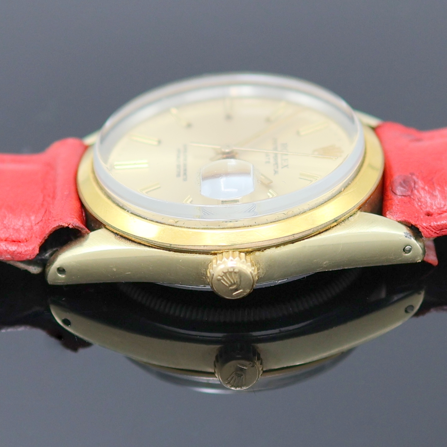 Detail d: ROLEX Date Referenz 1550 Armbanduhr in Stahl mit Goldhaube, Schweiz um 1980, Automatik, verschr. Oystergeh., Boden u. Krone verschr., gold. ...