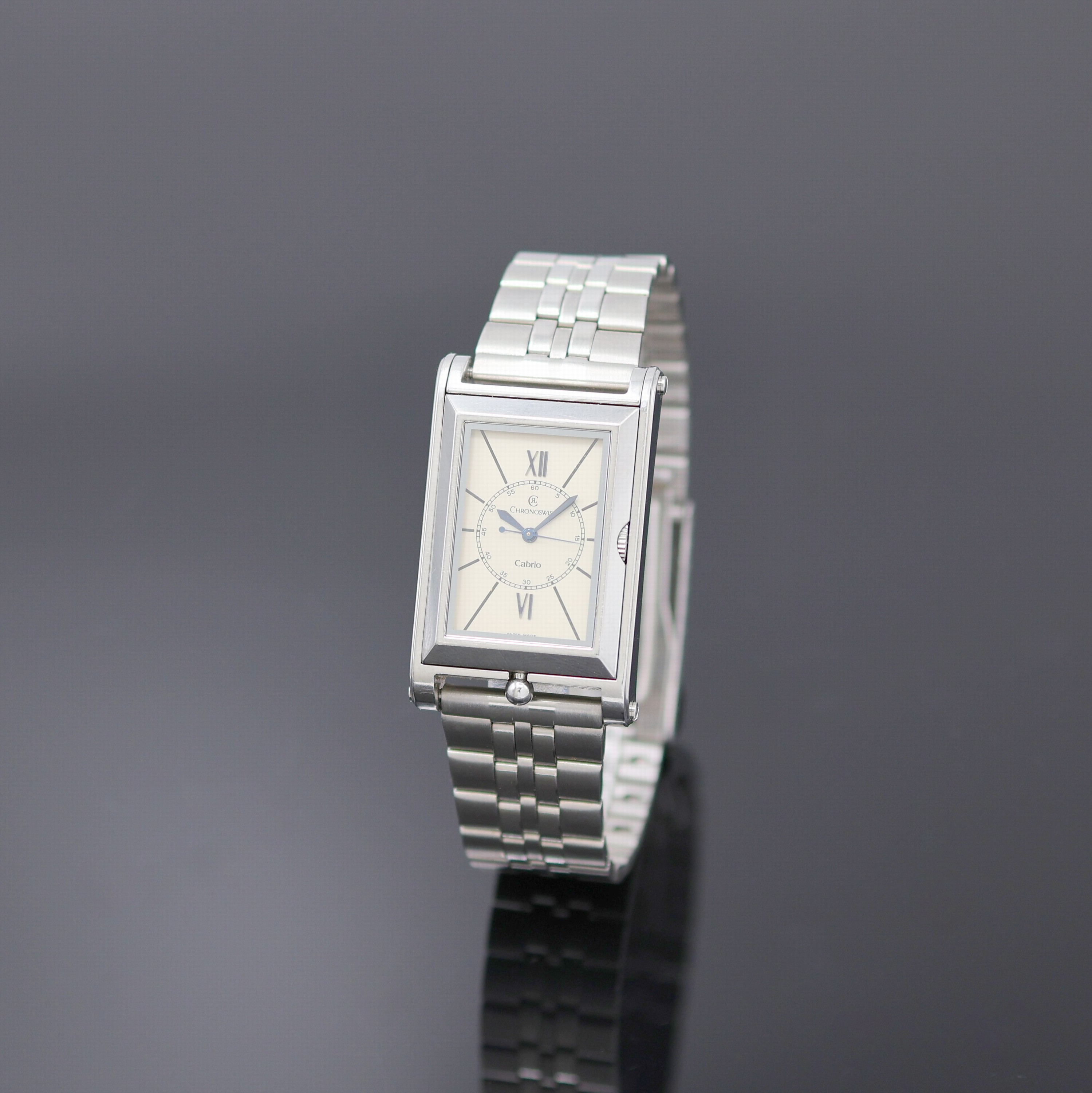 CHRONOSWISS Cabrio Armbanduhr Referenz CH2673 in Stahl, Schweiz lt. orig. Papier verk. 1993, Automatik, massives Wendegeh. beids. vergl., Boden ...