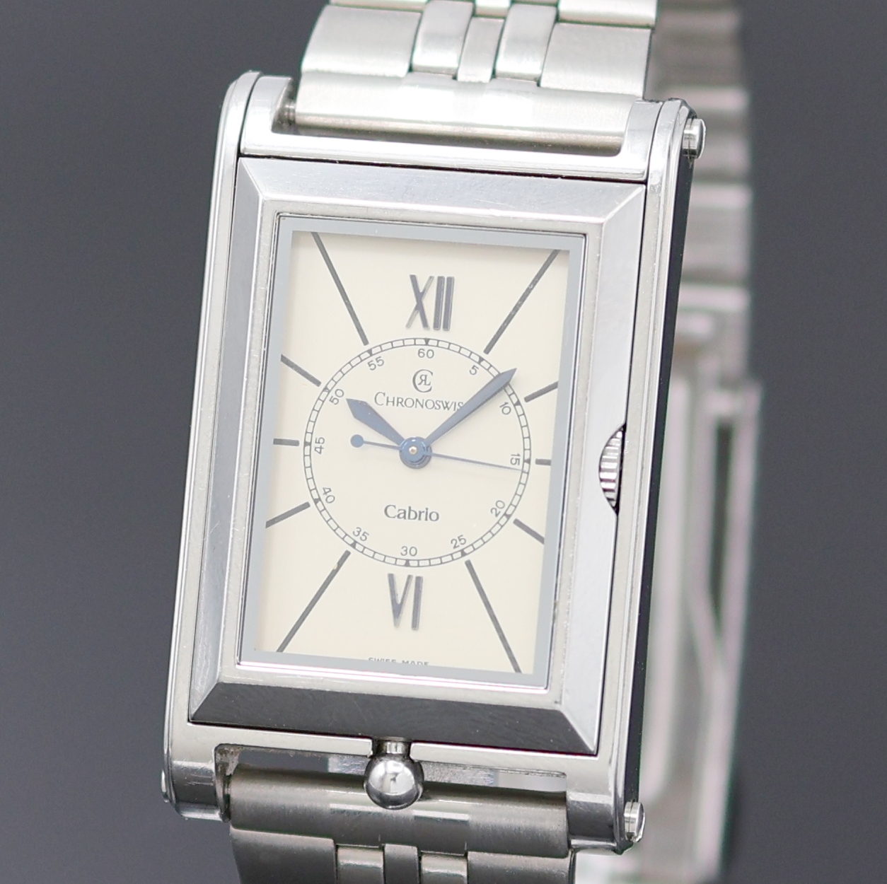 Detail a: CHRONOSWISS Cabrio Armbanduhr Referenz CH2673 in Stahl, Schweiz lt. orig. Papier verk. 1993, Automatik, massives Wendegeh. beids. vergl., Boden ...