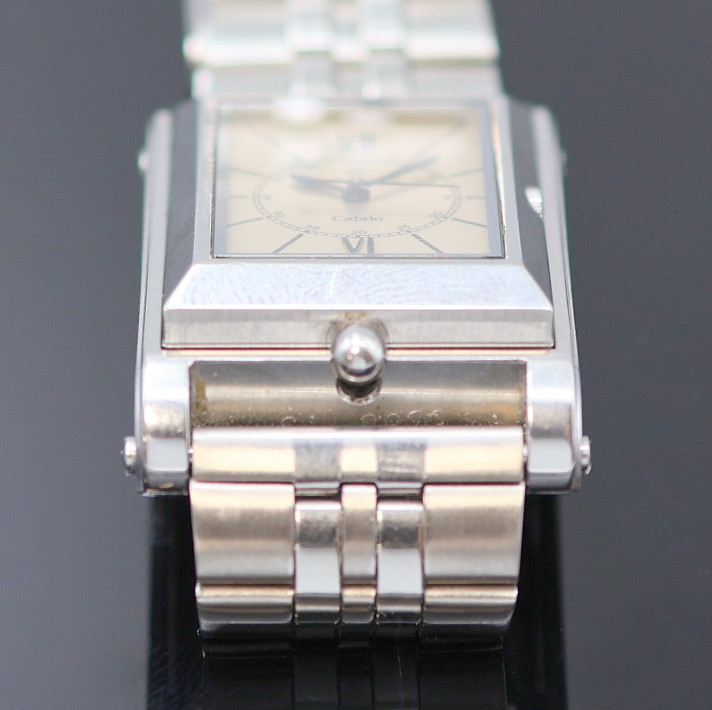 Detail d: CHRONOSWISS Cabrio Armbanduhr Referenz CH2673 in Stahl, Schweiz lt. orig. Papier verk. 1993, Automatik, massives Wendegeh. beids. vergl., Boden ...