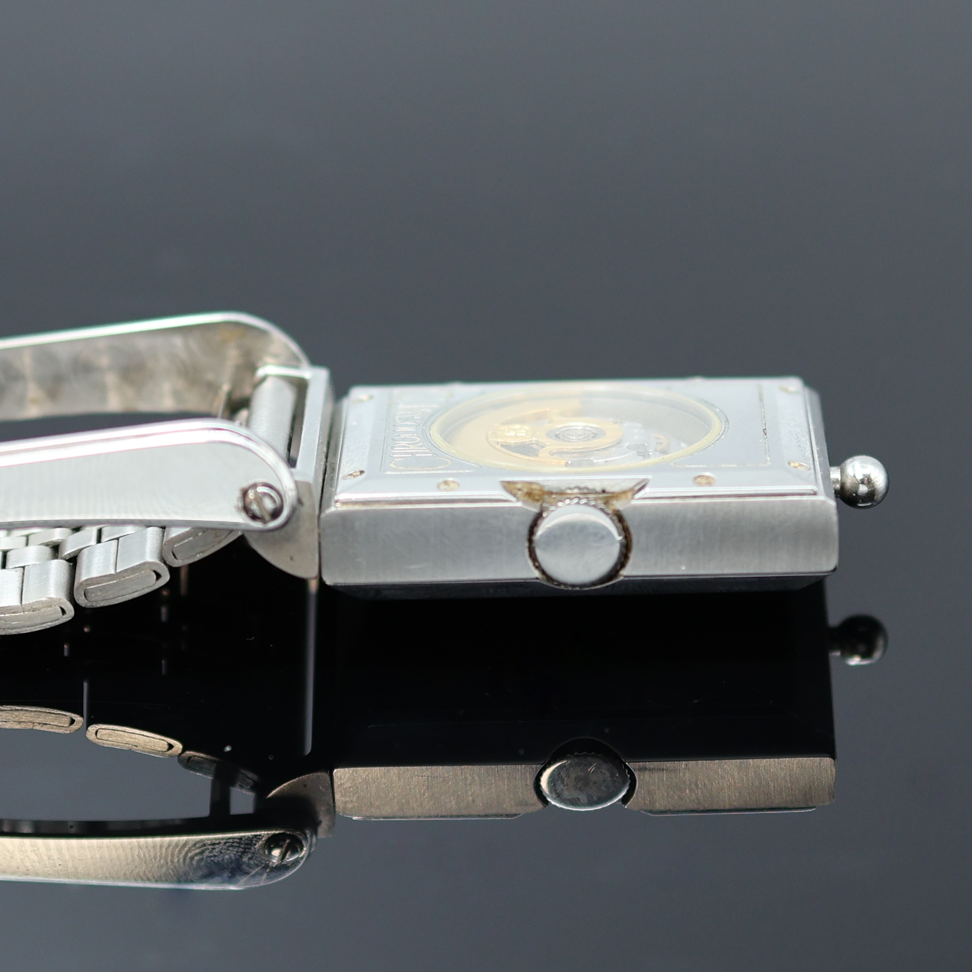 Detail f: CHRONOSWISS Cabrio Armbanduhr Referenz CH2673 in Stahl, Schweiz lt. orig. Papier verk. 1993, Automatik, massives Wendegeh. beids. vergl., Boden ...