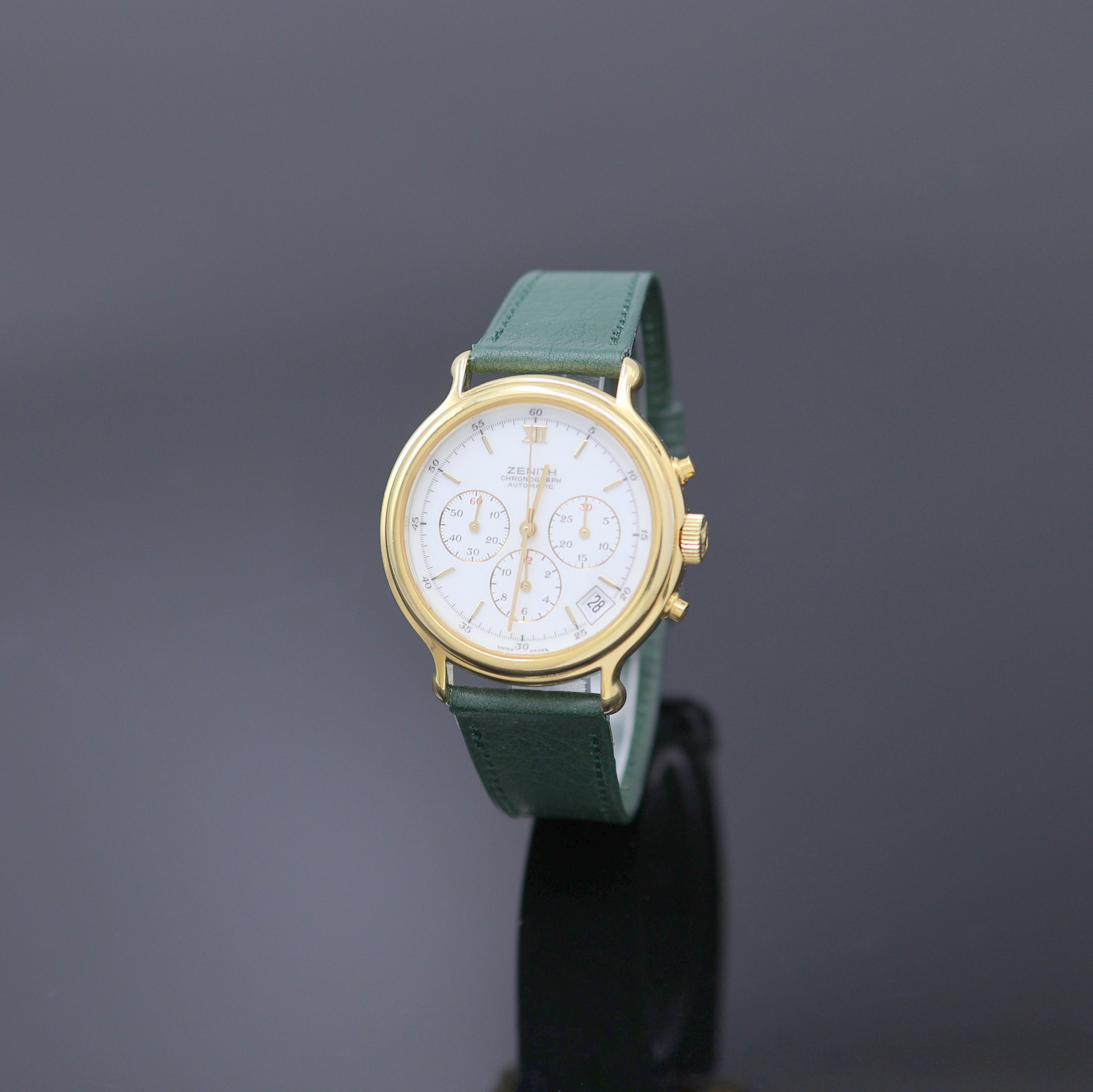 ZENITH El Primero Armbandchronograph Referenz 20.0020.400, Schweiz um 1990, Automatik, verg., beids. vergl. Geh., weißes Zifferbl., gold. Indizes u. ...
