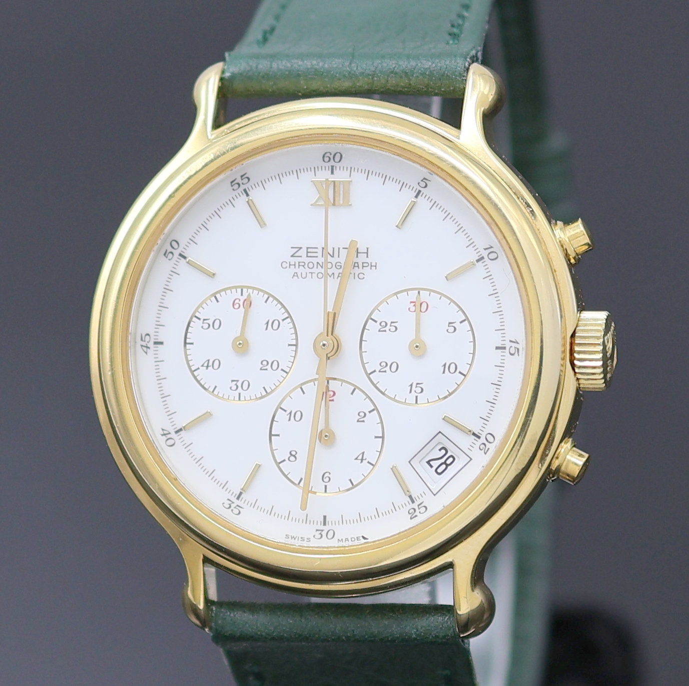 Detail a: ZENITH El Primero Armbandchronograph Referenz 20.0020.400, Schweiz um 1990, Automatik, verg., beids. vergl. Geh., weißes Zifferbl., gold. Indizes u. ...