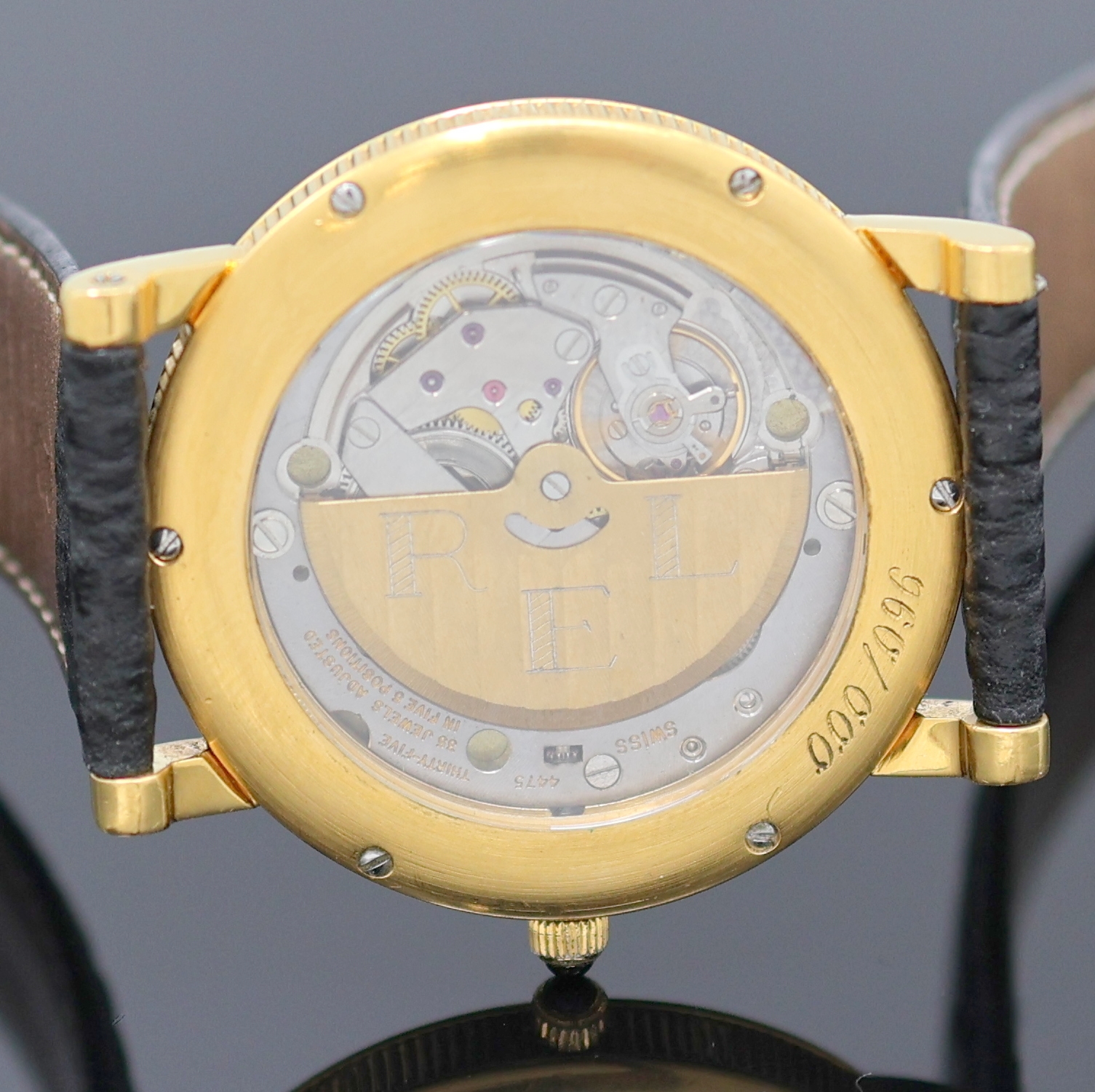 Detail f: LOHMANN Armbanduhr in GG 585/000, Schweiz/ Deutschland um 2000, Automatik, beids. vergl. Geh. m. geripptem Rand, Boden 6-fach verschr., schwarzes ...