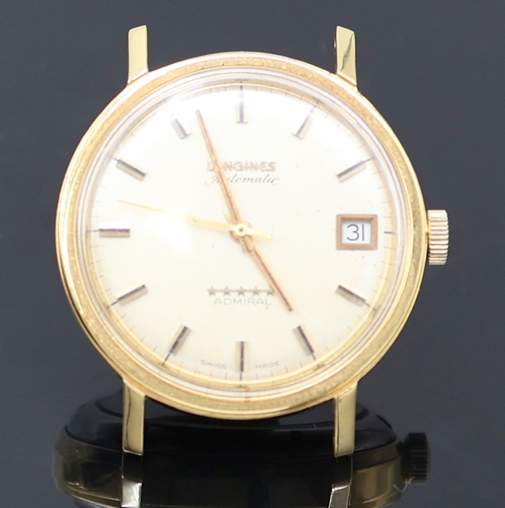 Detail a: LONGINES 2 Automatikarmbanduhren in Stahl/ vergoldet, Schweiz um 1970, 1) Admiral, verg., verschr. Glasboden in Stahl später, silb. Zifferbl., gold. ...