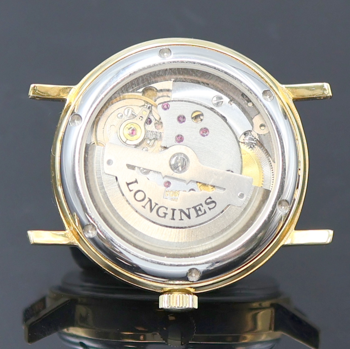 Detail f: LONGINES 2 Automatikarmbanduhren in Stahl/ vergoldet, Schweiz um 1970, 1) Admiral, verg., verschr. Glasboden in Stahl später, silb. Zifferbl., gold. ...