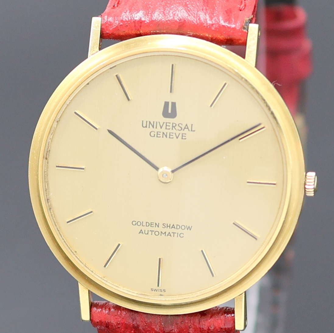 Detail a: UNIVERSAL GENEVE Golden Shadow Armbanduhr in GG 750/000 Referenz 166132, Schweiz um 1970, Automatik, 2-tlg. Geh., Boden aufgedr., gold. Zifferbl., ...
