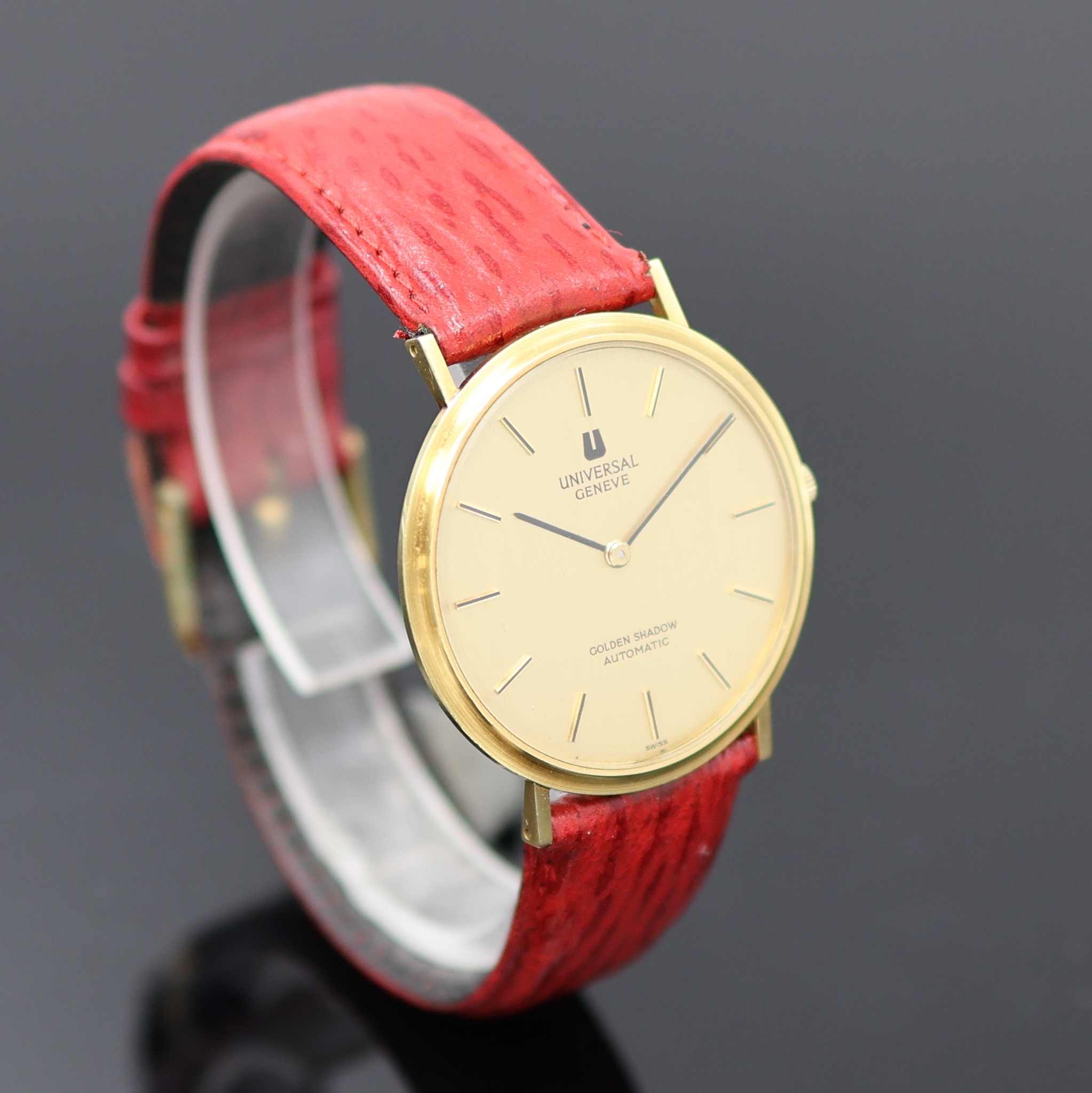 Detail b: UNIVERSAL GENEVE Golden Shadow Armbanduhr in GG 750/000 Referenz 166132, Schweiz um 1970, Automatik, 2-tlg. Geh., Boden aufgedr., gold. Zifferbl., ...