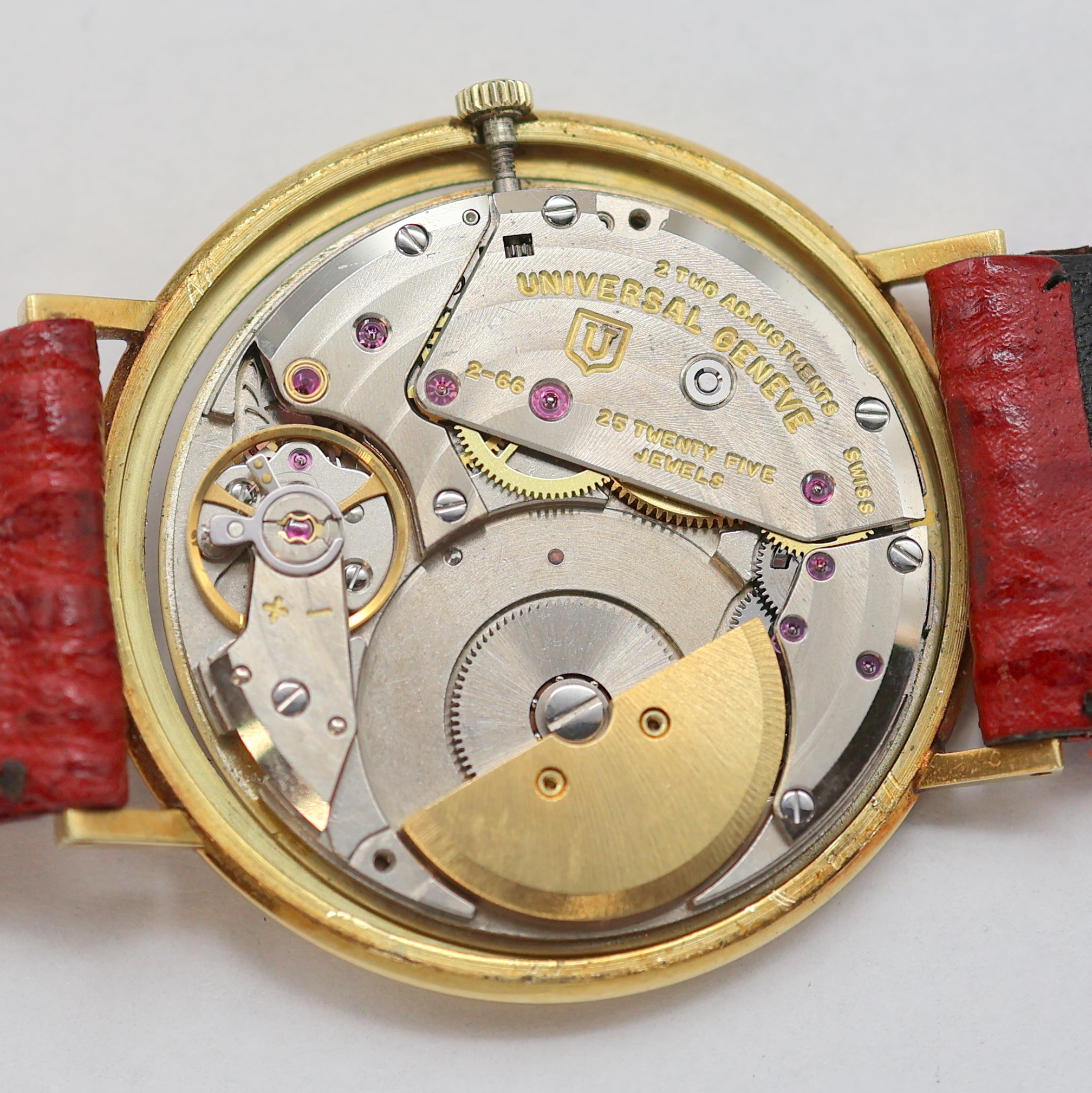 Detail f: UNIVERSAL GENEVE Golden Shadow Armbanduhr in GG 750/000 Referenz 166132, Schweiz um 1970, Automatik, 2-tlg. Geh., Boden aufgedr., gold. Zifferbl., ...
