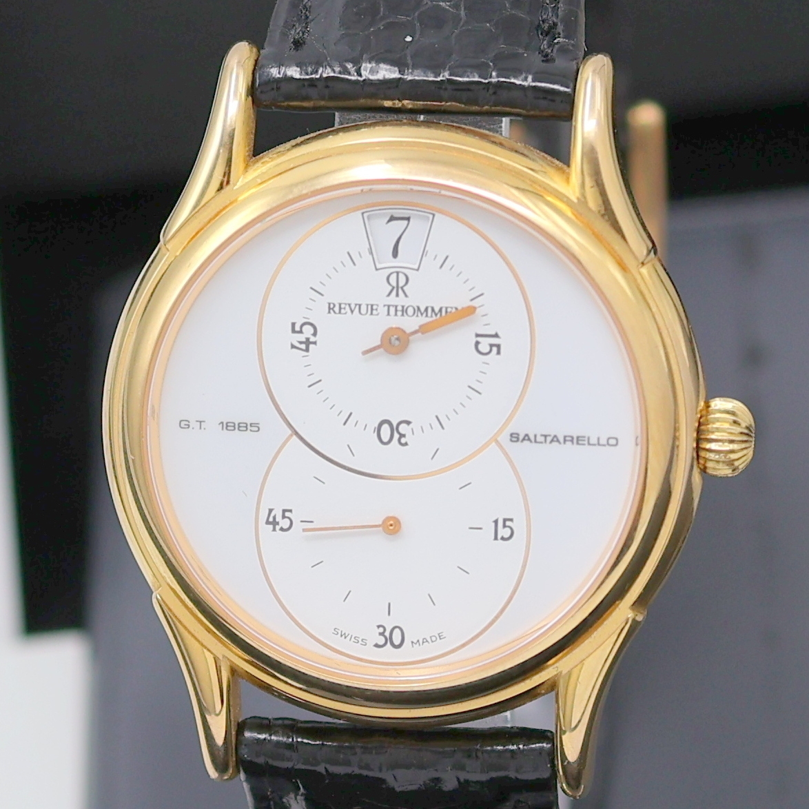 Detail a: REVUE THOMMEN Saltarello Armbanduhr mit springender Stunde und Regulator Zifferblatt, Schweiz lt. orig. Papier verk. 1991, Handaufzug, verg. Geh. m. ...