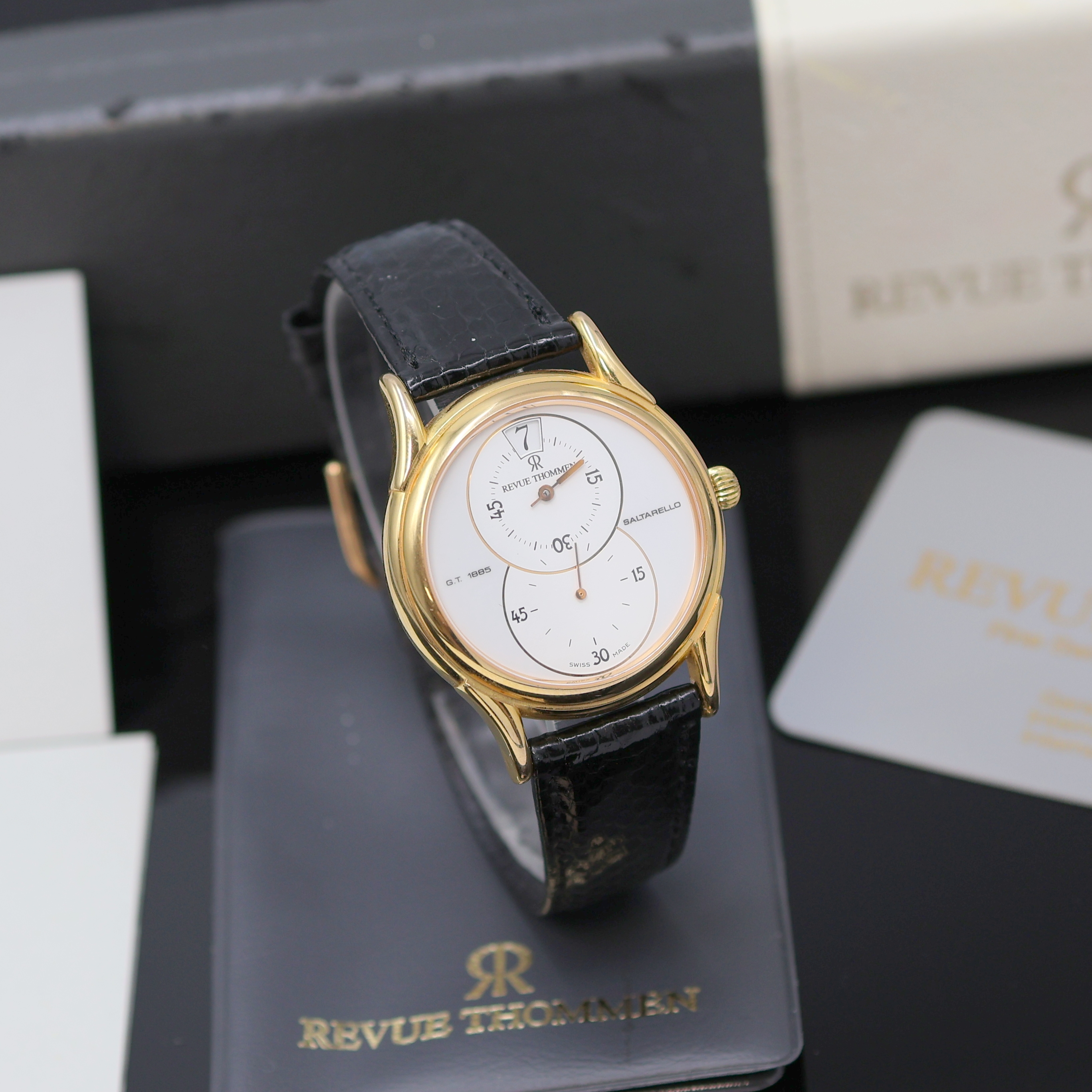 Detail b: REVUE THOMMEN Saltarello Armbanduhr mit springender Stunde und Regulator Zifferblatt, Schweiz lt. orig. Papier verk. 1991, Handaufzug, verg. Geh. m. ...