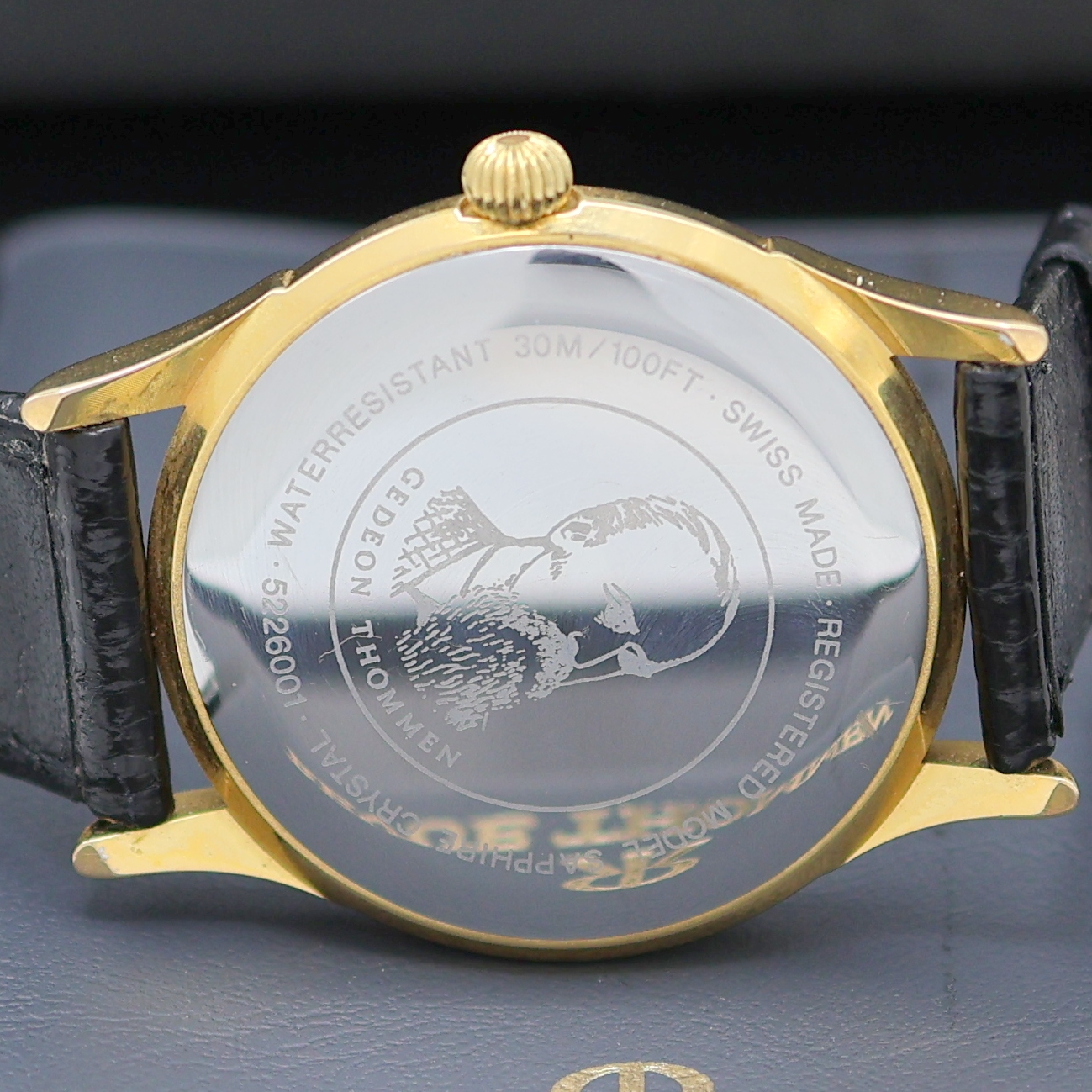 Detail e: REVUE THOMMEN Saltarello Armbanduhr mit springender Stunde und Regulator Zifferblatt, Schweiz lt. orig. Papier verk. 1991, Handaufzug, verg. Geh. m. ...