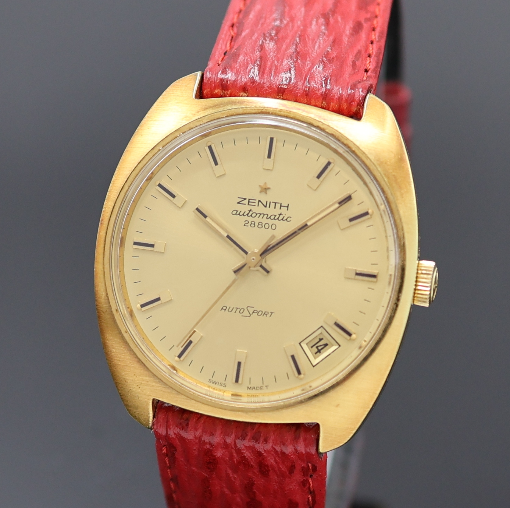 Detail a: ZENITH Autosport vergoldete Armbanduhr Referenz 20-1290-290, Schweiz um 1970, Automatik, 2-tlg. Geh., Boden verschr., gold. Zifferbl., gold. Indizes ...
