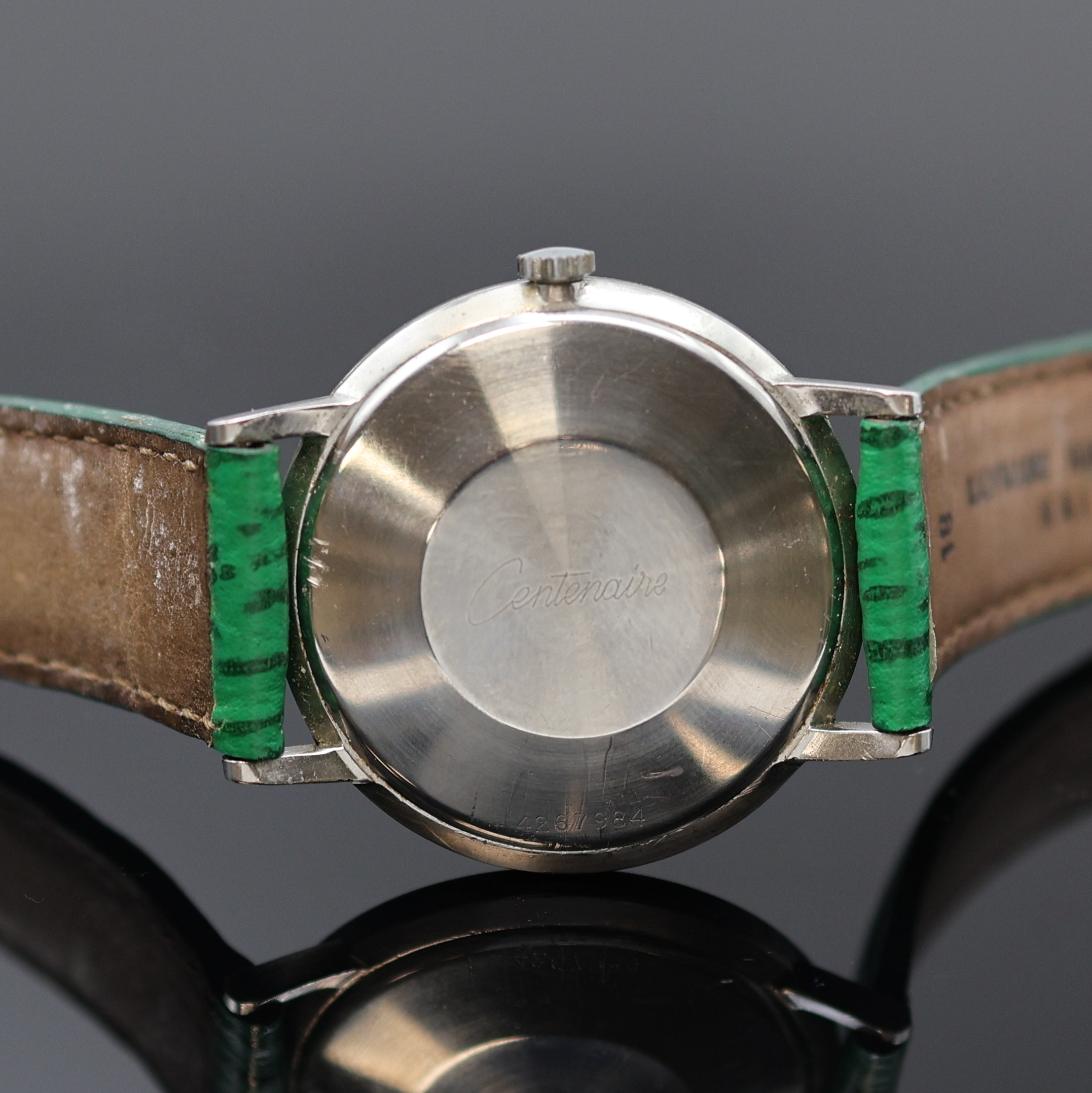 Detail c: ETERNA-MATIC Centenaire Armbanduhr in Stahl, Schweiz um 1965, Automatik, flaches 3-tlg. Geh., Boden u. Glasrand aufgedr., silb. Zifferbl. rest., ...