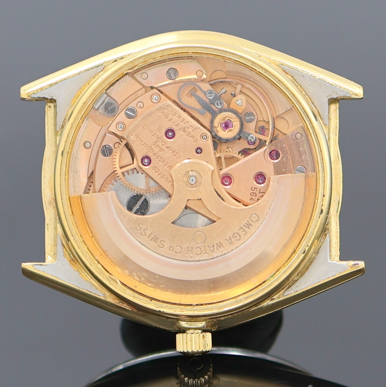 Detail c: OMEGA Constellation vergoldete Armbanduhr, Schweiz um 1968, Automatik, 2-tlg. Geh. ohne Band, rücks. Verglasung später, silb. Zifferbl. m. aufges. ...
