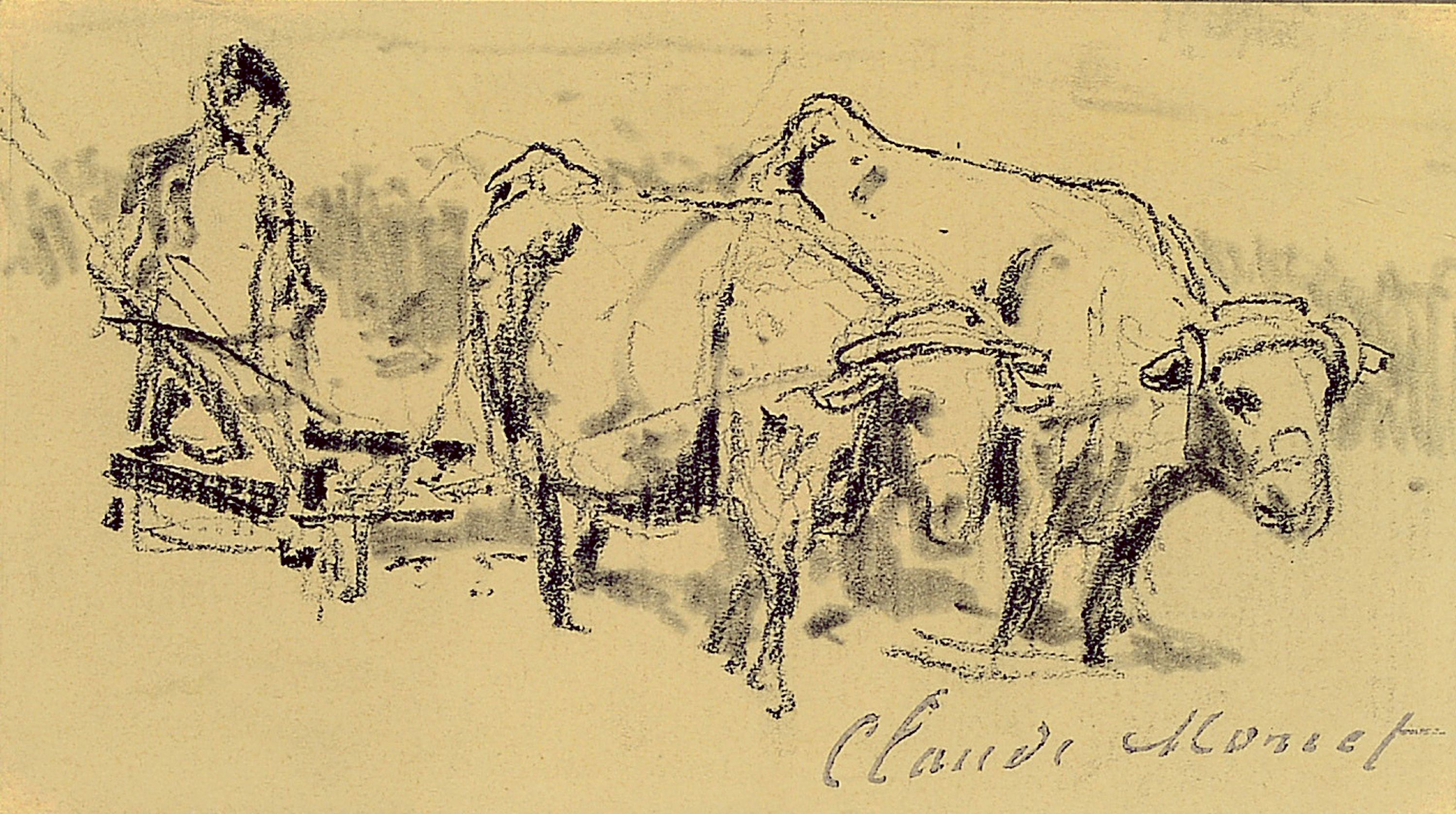 Zuschreibung: Claude Monet, 1840-1926, "Charrue avant les boeufs", Bleistiftzeichnung auf Papier, rechts unten gestempelt Claude Monet ...
