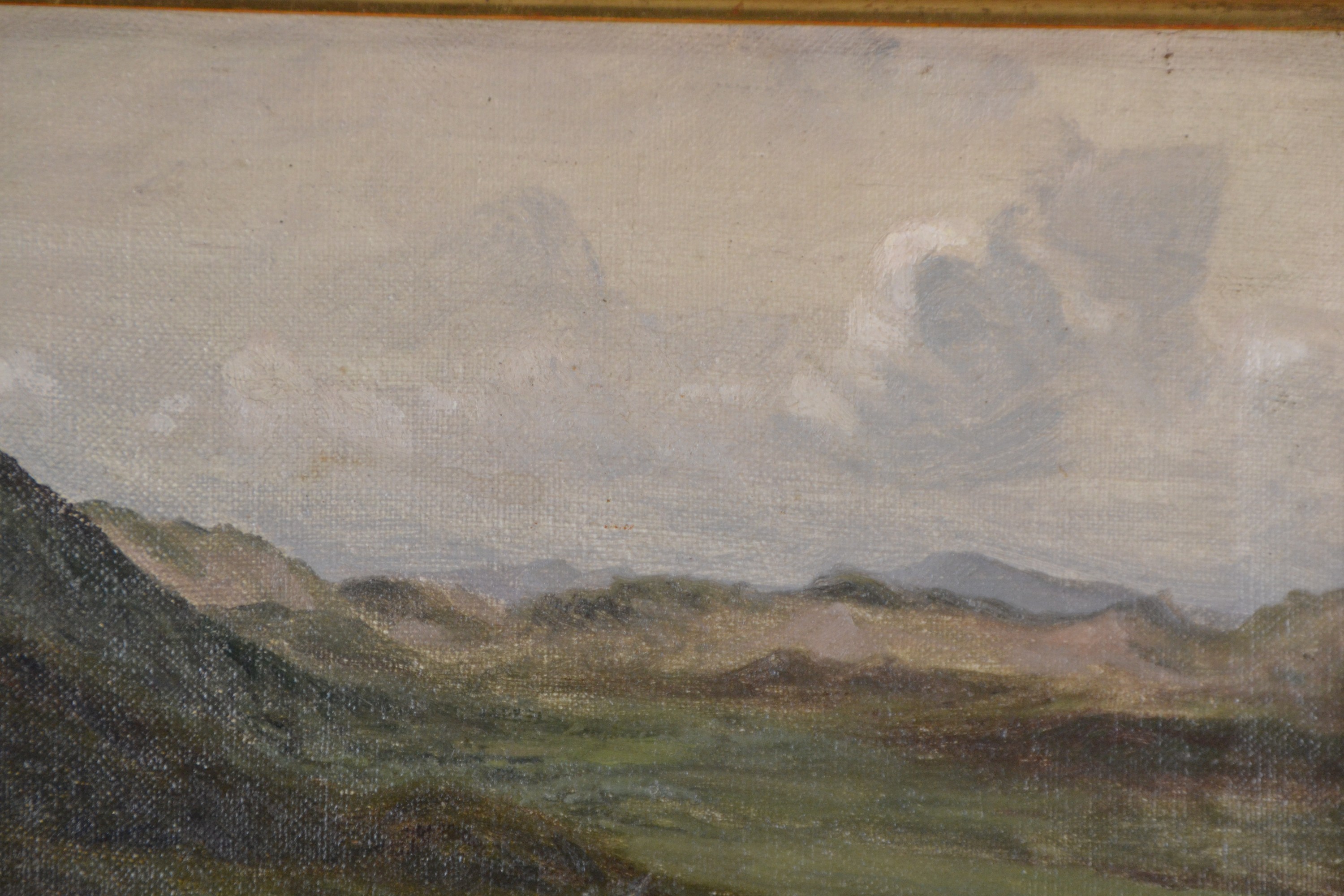 Detail d: Carl Spitzweg, 1808-1885 München, Landschaftsstudie, Öl/Lwd, um 1855, rückseitig Nachlaßstempel (Lugt 2307), ca. 21x31cm, R. ca. 37x46cm