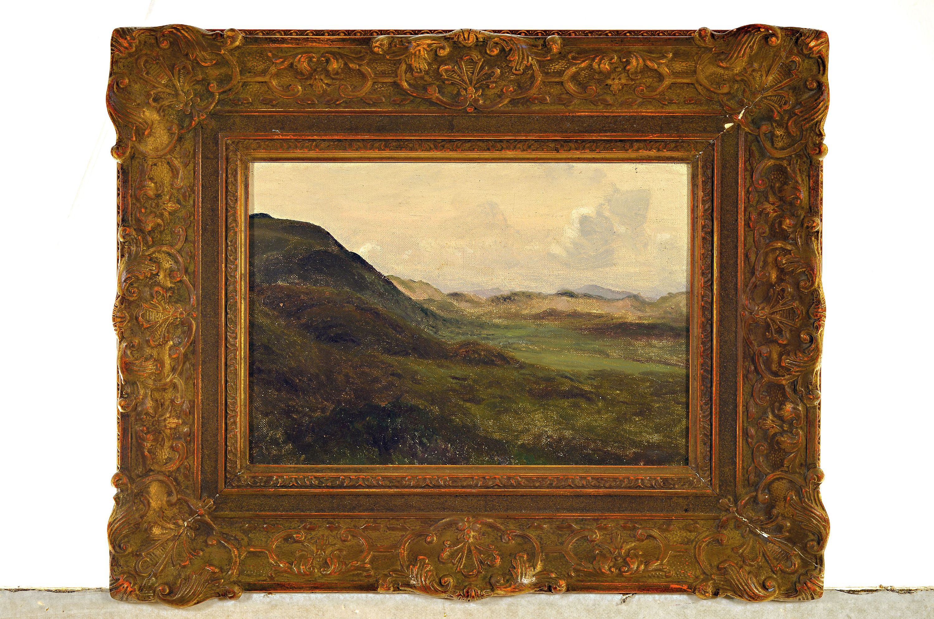 Detail k: Carl Spitzweg, 1808-1885 München, Landschaftsstudie, Öl/Lwd, um 1855, rückseitig Nachlaßstempel (Lugt 2307), ca. 21x31cm, R. ca. 37x46cm