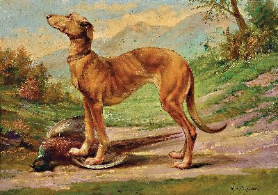 Image 26981500 - Hippolyte Thurgemans, Maler des 19./20.Jh., Jagdhund mit erlegtem Fasan, rechts unten ...