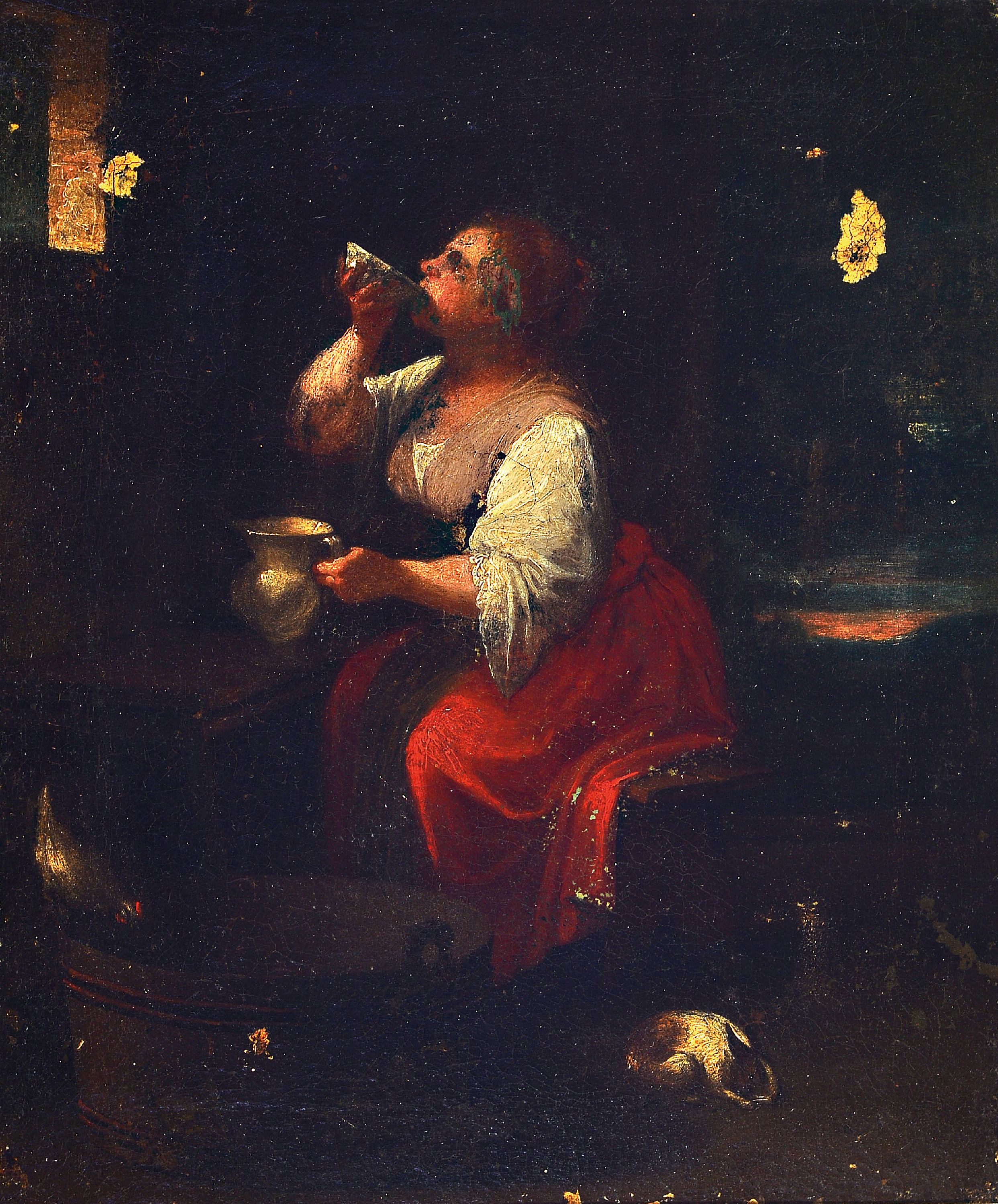 Image 26981631 - Unbekannter Künstler des 18.Jh., Interieur mit Magd beim Milch trinken, stark ...