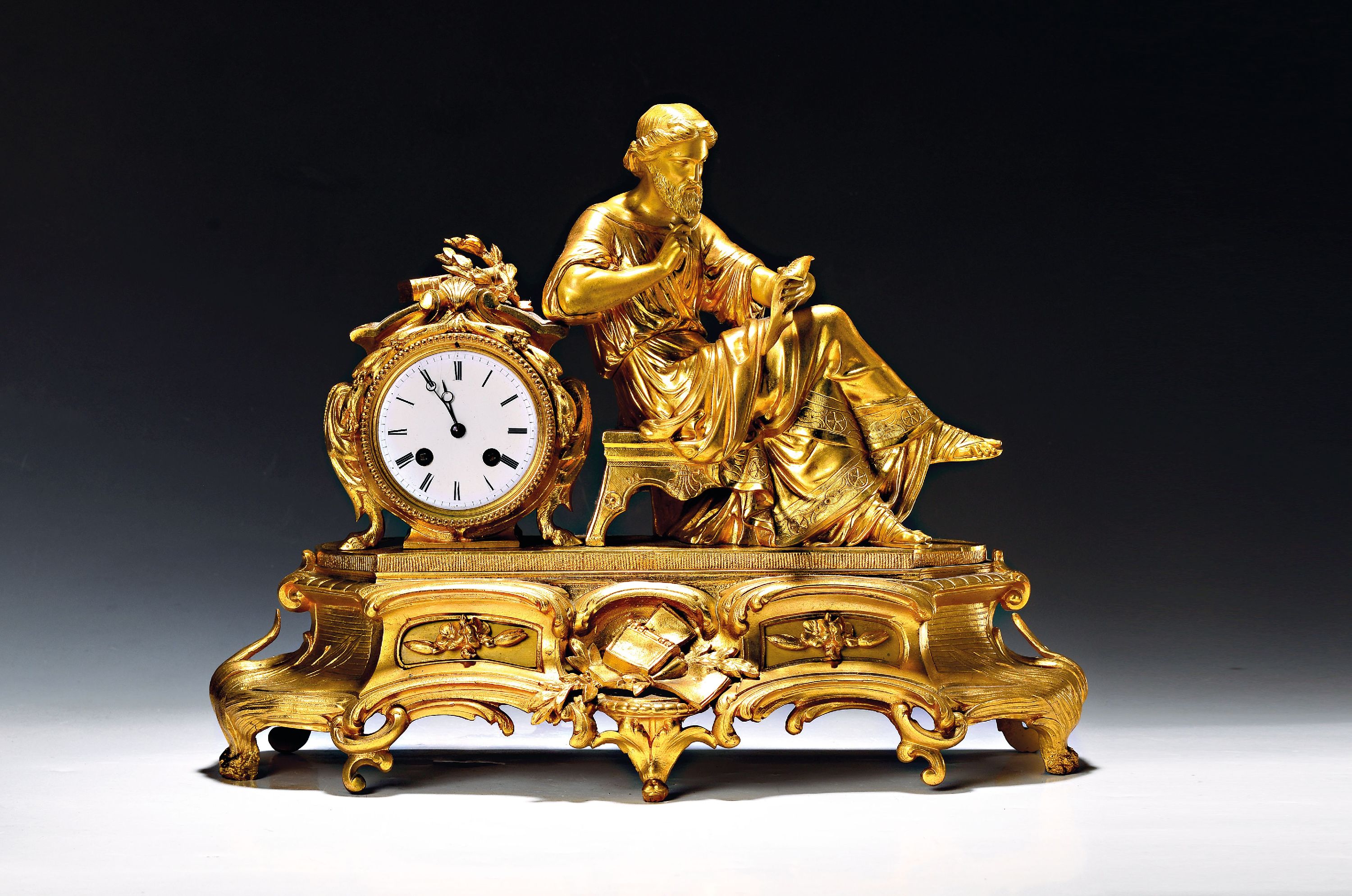 Image 26981670 - Pendule, Frankreich, um 1900, Messinggehäuse goldfarben gefaßt, geschweifter Sockel ...