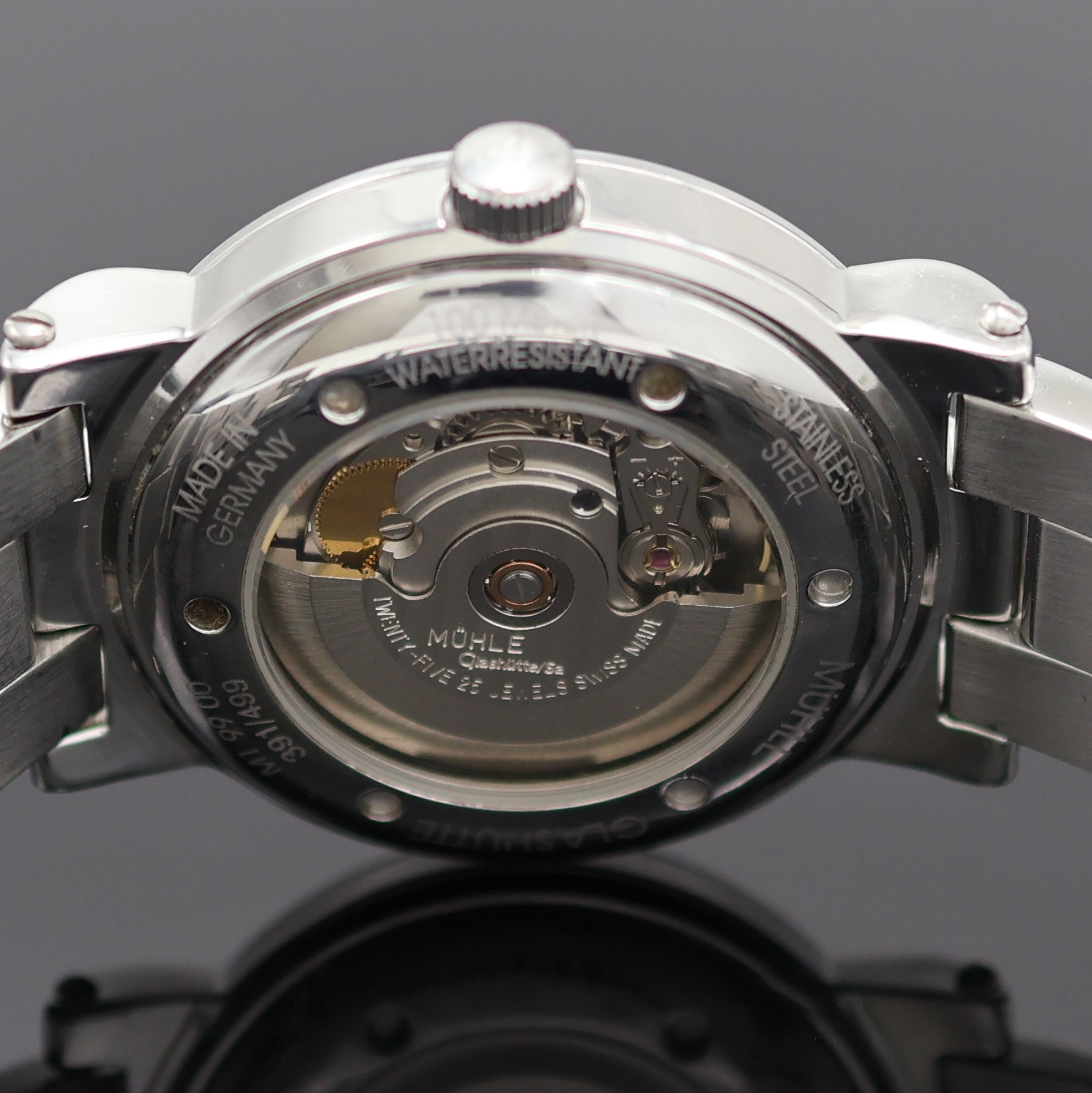 Detail c: NAUTISCHE INSTRUMENTE MÜHLE GLASHÜTTE M99 Herrenarmbanduhr in Stahl, Deutschland um 2000, Automatik, beids. vergl. Geh. inkl. orig. Stahlband m. ...
