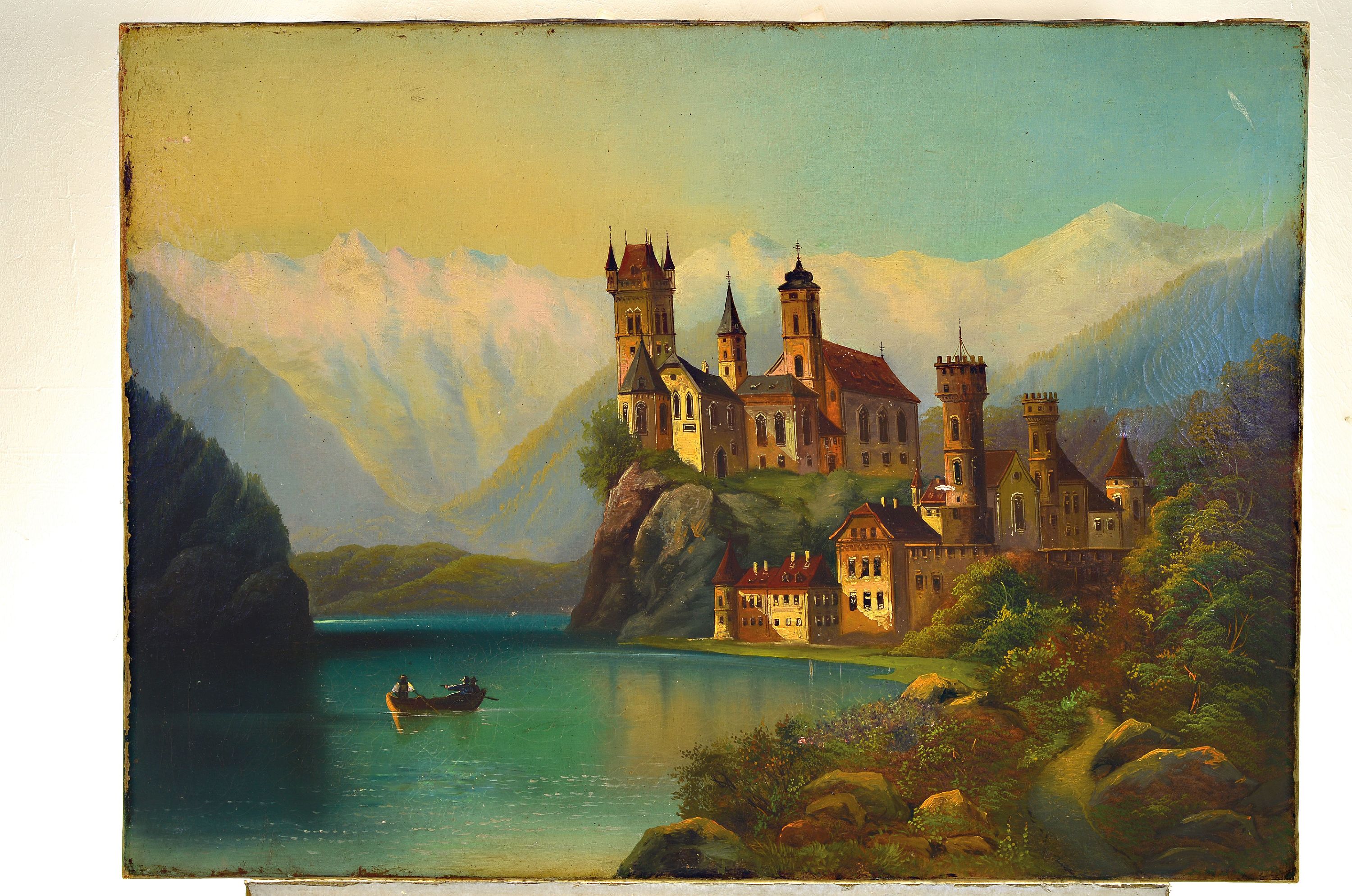 Detail k: Zuschreibung: Ferdinand Lepie, 1834-1883, Ansicht der Abtei Melk an der Donau, unsigniert, Öl/Lwd, restauriert, min. Loch in der Lwd, 72x100 cm, ...