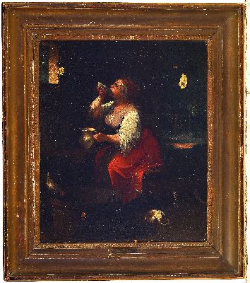 26981631k - Unbekannter Künstler des 18.Jh., Interieur mit Magd beim Milch trinken, stark ...