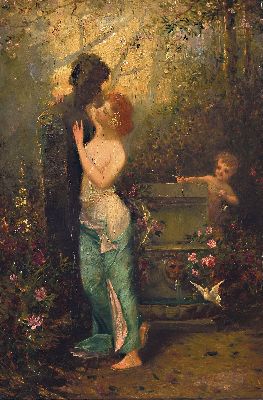 Image 26981685 - Hans Zatzka bzw. Johann Franz Cacka, 1859-1945 Breitensee, junge Frau an eine Herme des ...