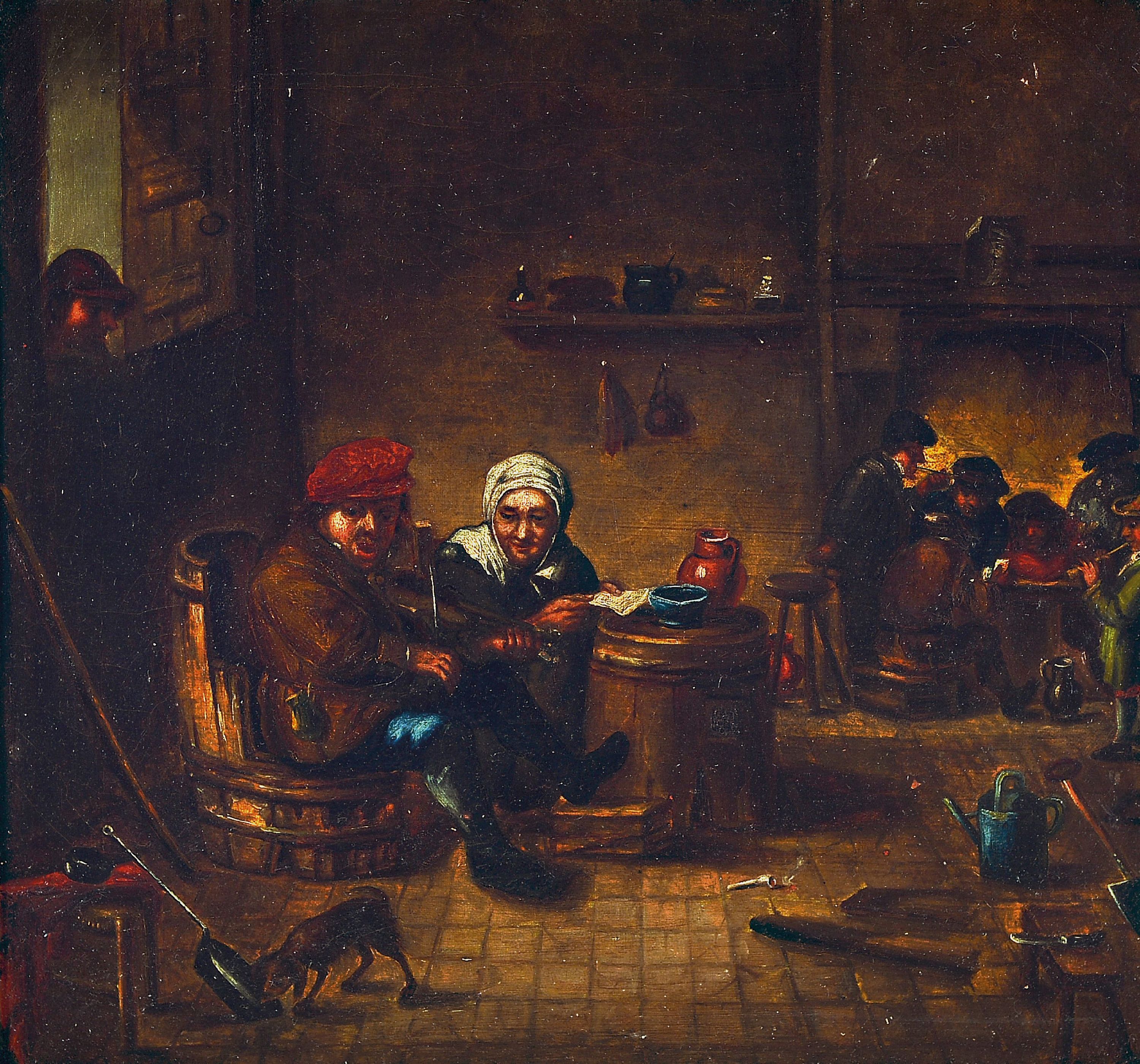 Image 26981750 - Unbekannter Künstler, Niederlande, 18. Jh., Wirtshausinterieur, Öl/Lwd, restauriert, ...