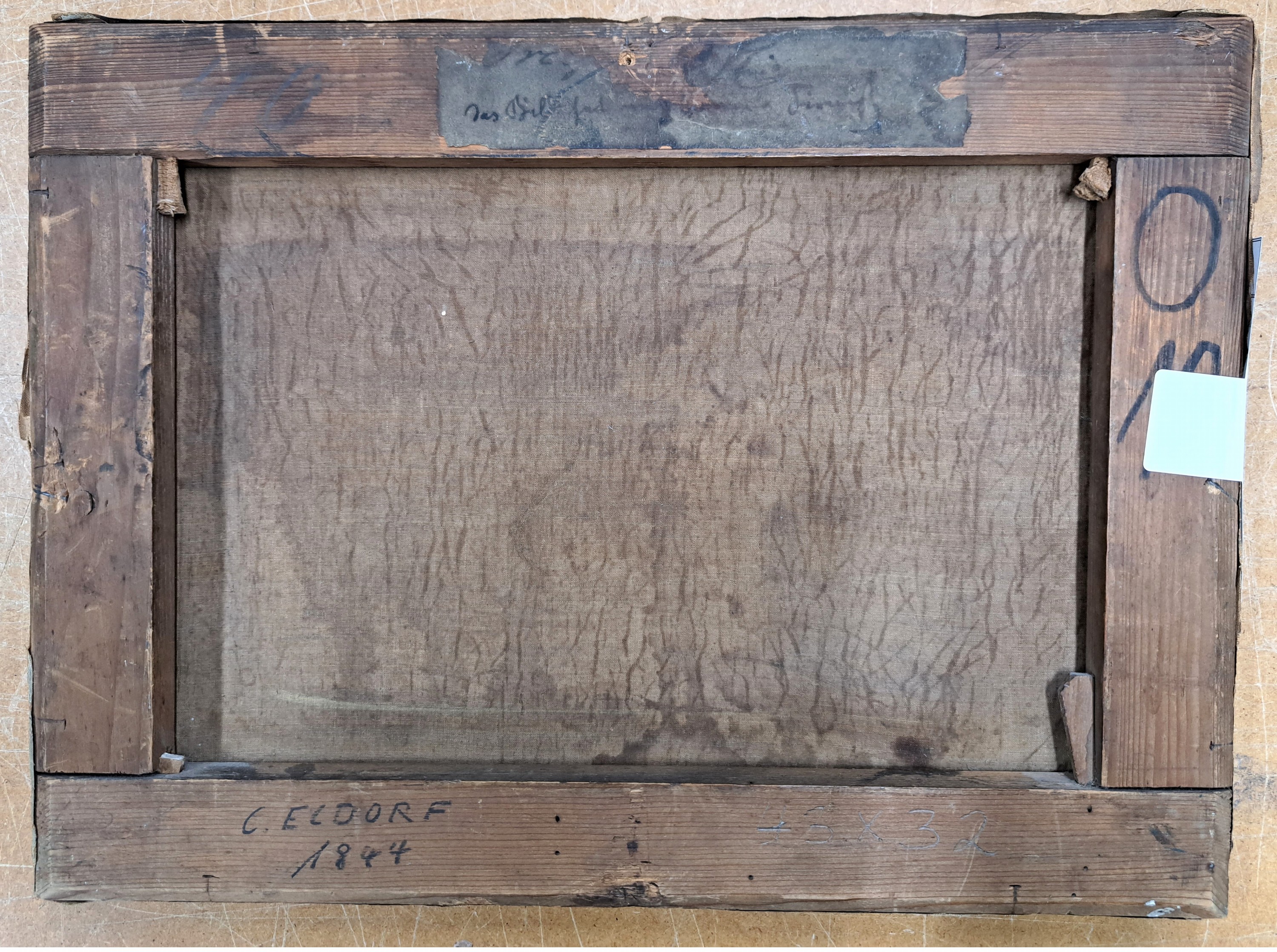Detail c: Unbekannter Künstler, deutsch, 2. Hälfte 19. Jh., Landschaft mit Wildbach und Bauernhaus, Öl/Lwd, altersbedingt krakeliert, ca. 32x43cm, R. ca. ...