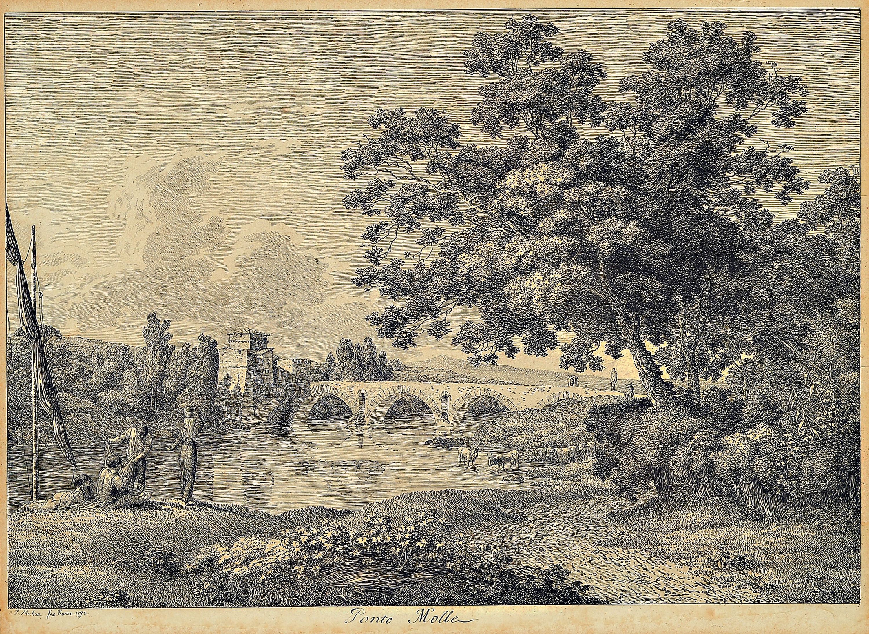 Image 26982000 - Jacob Wilhelm Mechau, 1745-1808, 2 Kupferstiche von 1792: Ponte Molle, ca. 25x35.5cm, ...