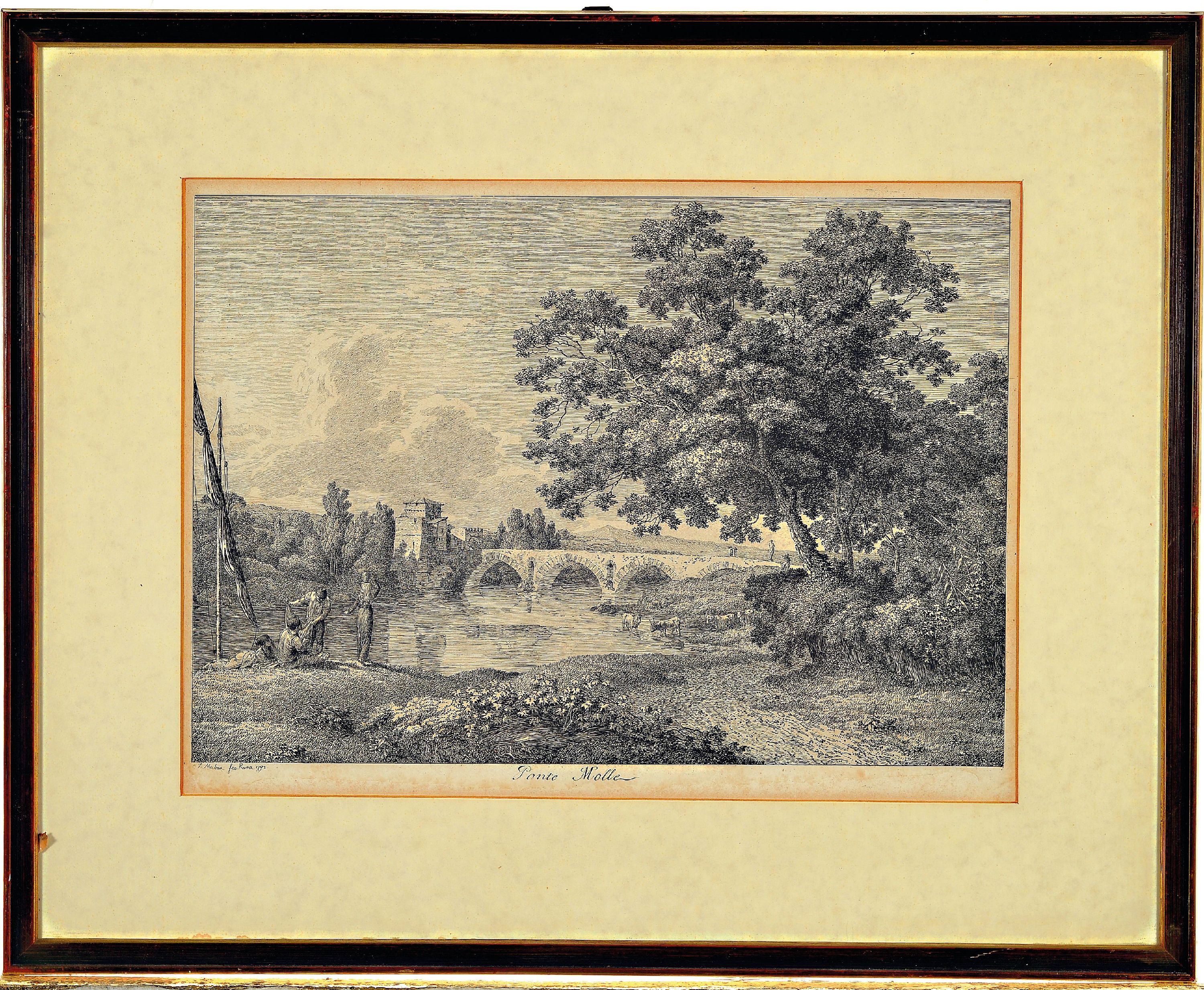 Detail k: Jacob Wilhelm Mechau, 1745-1808, 2 Kupferstiche von 1792: Ponte Molle, ca. 25x35.5cm, und Entrata nel Bosco di Marine, ca. 35x26cm, beide PP, u.Gl., ...